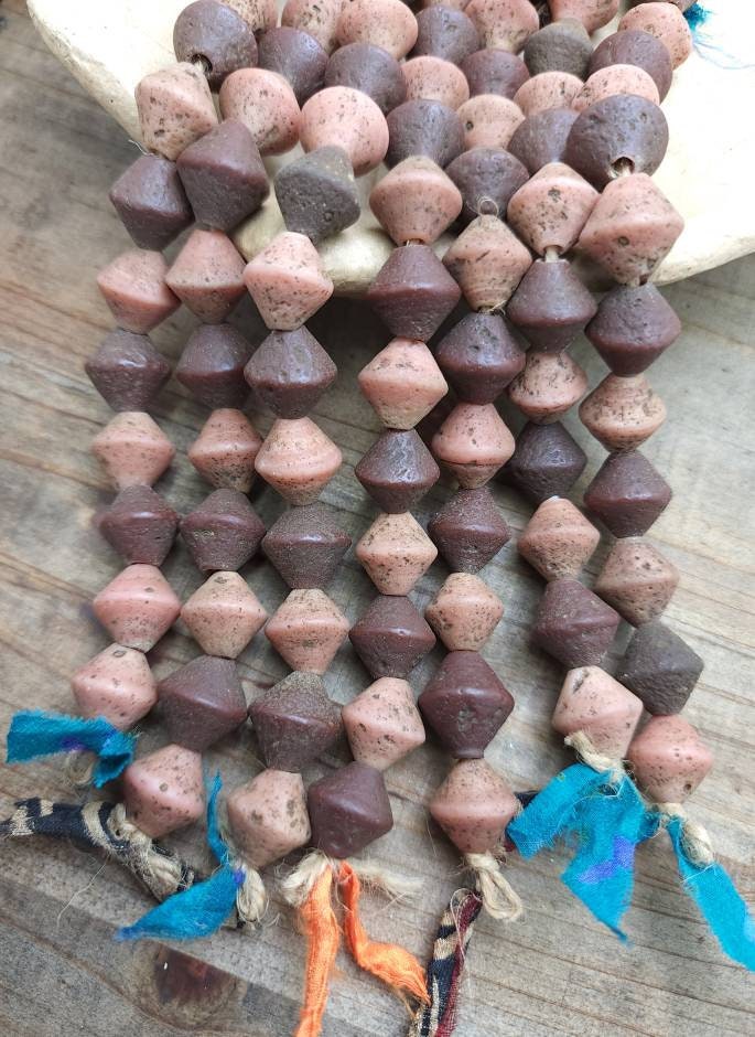 Old Rustic Glass Beads From Java Indonesia Strand 12 Beads14-15mm x 14mm Large Hole / Vintage / Tribal / Ethnic / Boho / Jewelry Supplies.