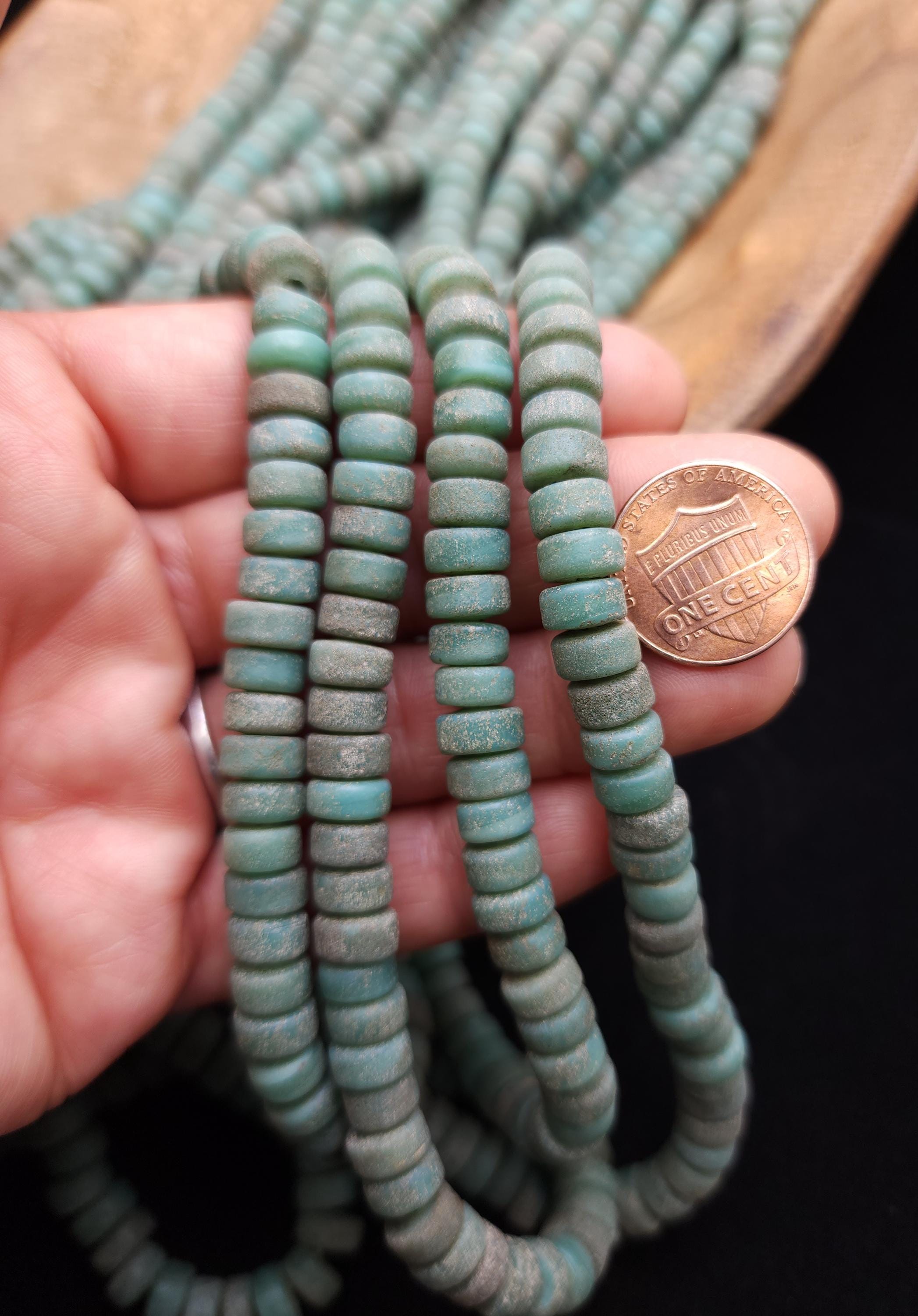 Soft Green Glass Beads / Rustic Beads / Strand 10" 8mm / Java Indonesia Beads / Jewelry Making Supplies / Craft.