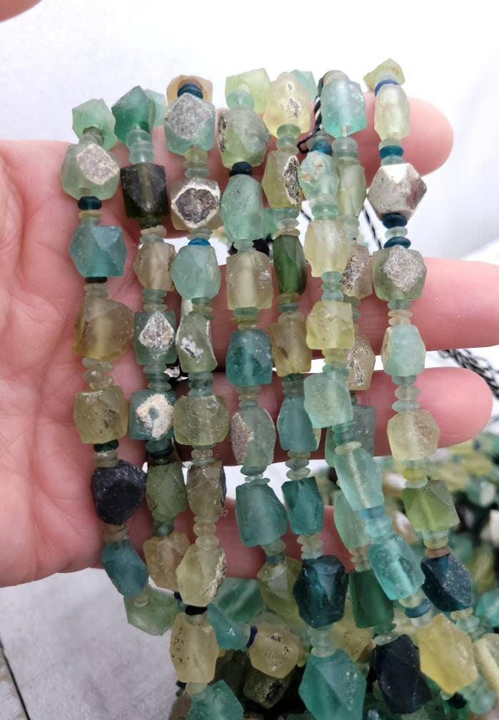 Authentic Genuine Ancient Roman Glass Faceted Diamond-Shaped Roman Glass Beads / Full Strand 15-16"/ Jewelry Supplies.