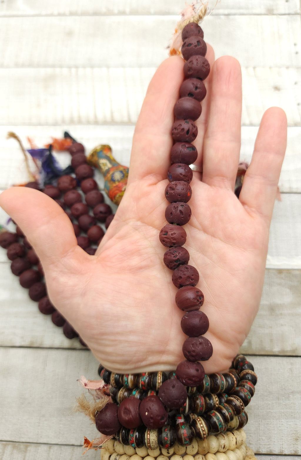 Himalayan Glass Beads / Rustic Beads Antique Accent 15 Beads or 20 Beads Choose Option / Jewelry Supplies / Ethnic / Tribal