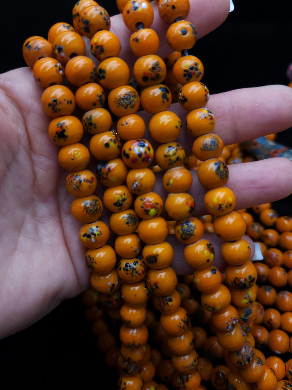 Orange Glass Beads Handmade From Indonesia 9-10mm x 8-9mm Strand 10" 28-30 Beads / Lampwork Beads / Jewelry Making Supplies / Java beads.