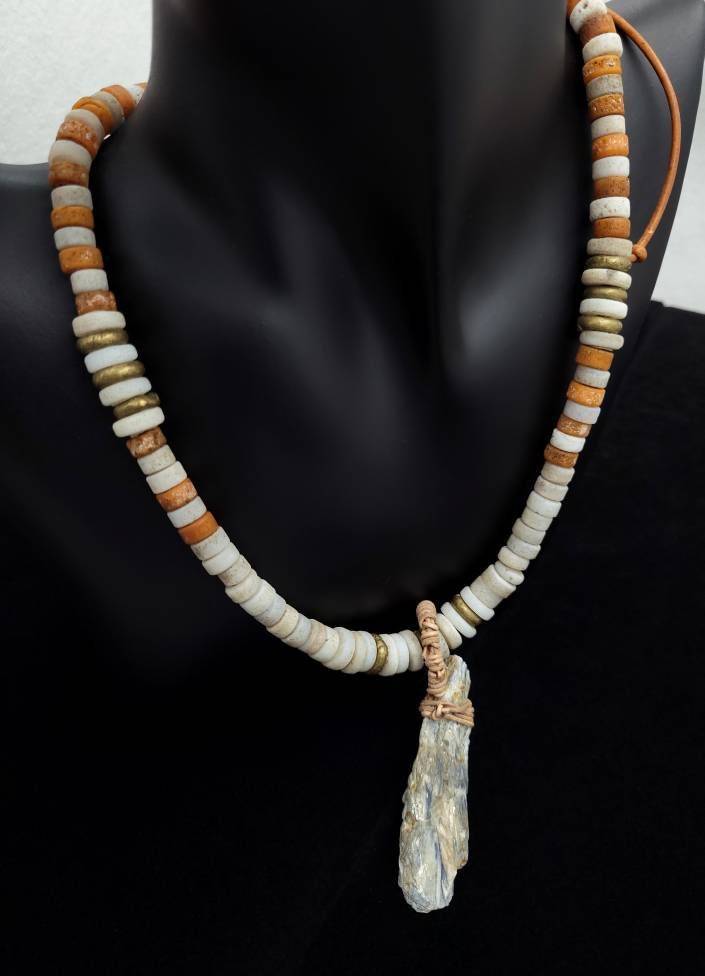 Beautiful Adaptable Necklace Size Long 11"-16" Kyanite  Natural Blue / High Quality Leather Necklace / Necklace For Him And Her.