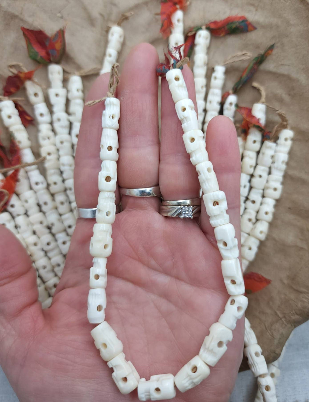 Yak bone Beads Skull Tibetan / Carved Bone Skull Beads / Nepalese Beads / Strand 10" / Jewelry Supplies.