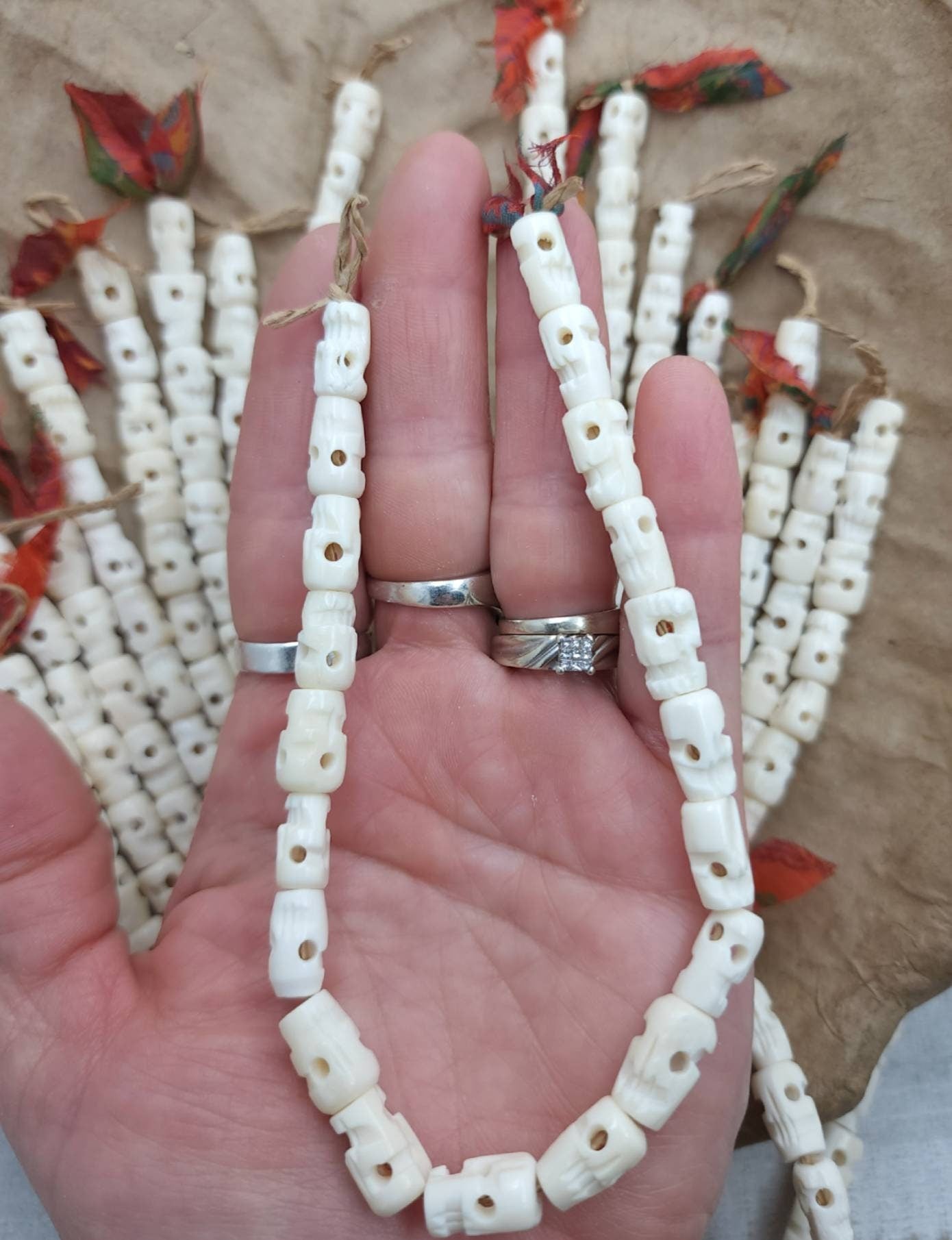 Yak bone Beads Skull Tibetan / Carved Bone Skull Beads / Nepalese Beads / Strand 10" / Jewelry Supplies.
