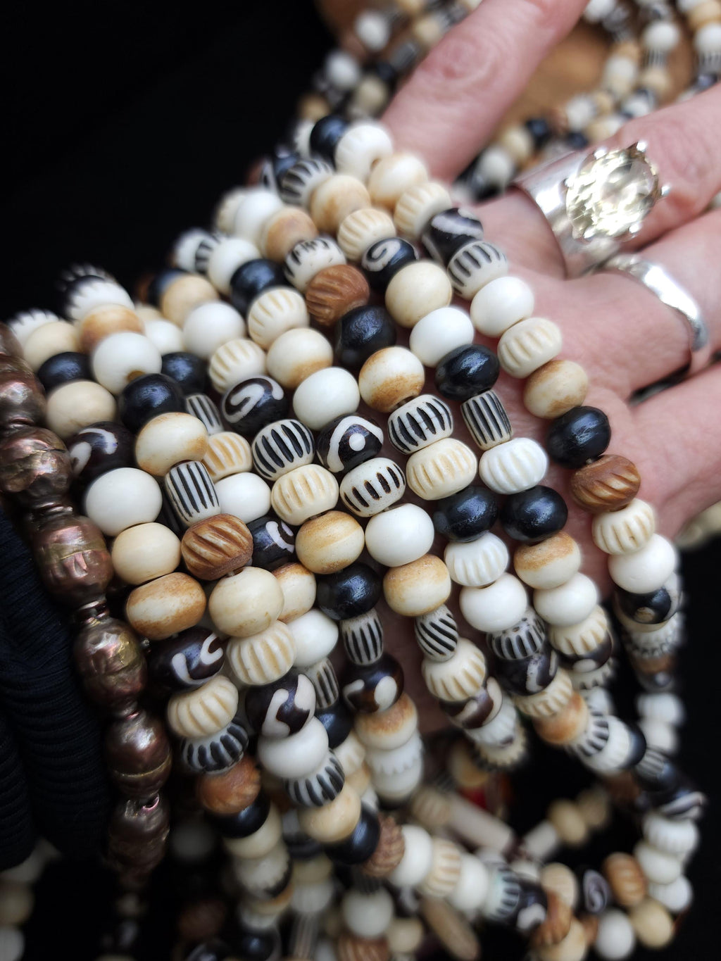 Full 15" strand + 6-23mm Assorted Buffalo Bone Beads, Batik Bone Beads, Jewelry Making Supplies.