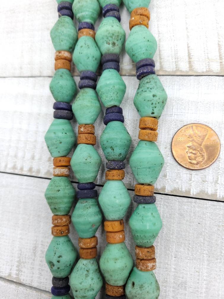 Turquoise Antique Rustic Looking Java Glass Beads Strand 10" 16-18mm x 13mm/Jewelry Supplies / Indones Beads / Lampwork Beads.