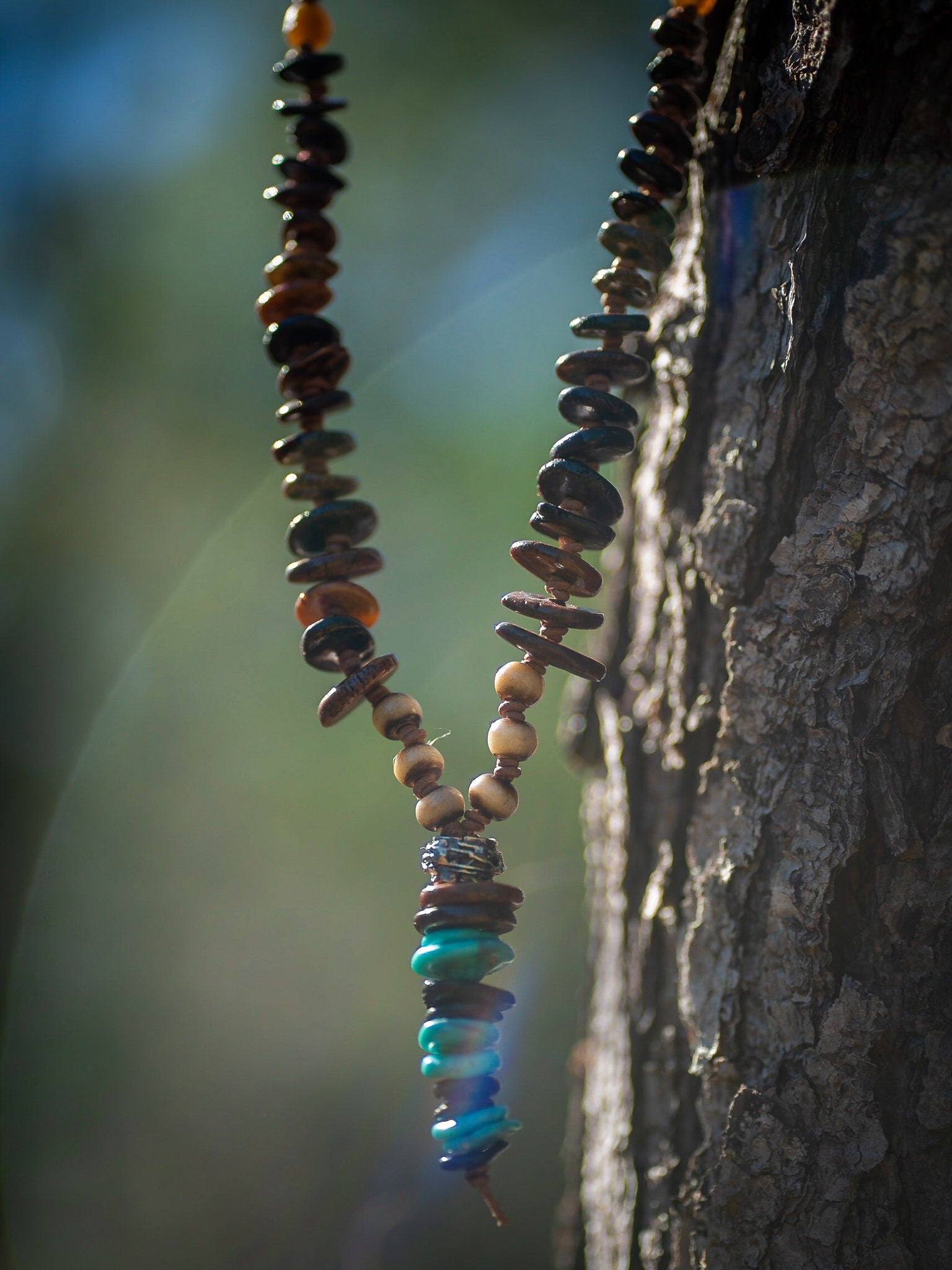 Authentic ethnic leather necklace, boho hippie.