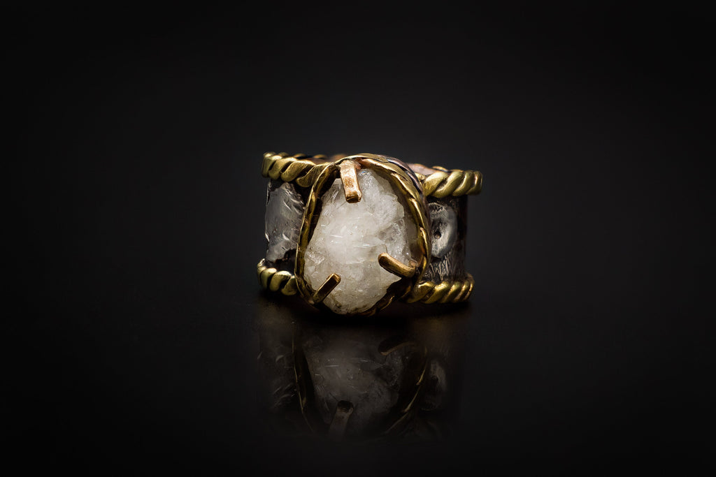 Copper, 925 Sterling Silver, Brass, And Natural Geode Ring/Ring Size 5 & 9.