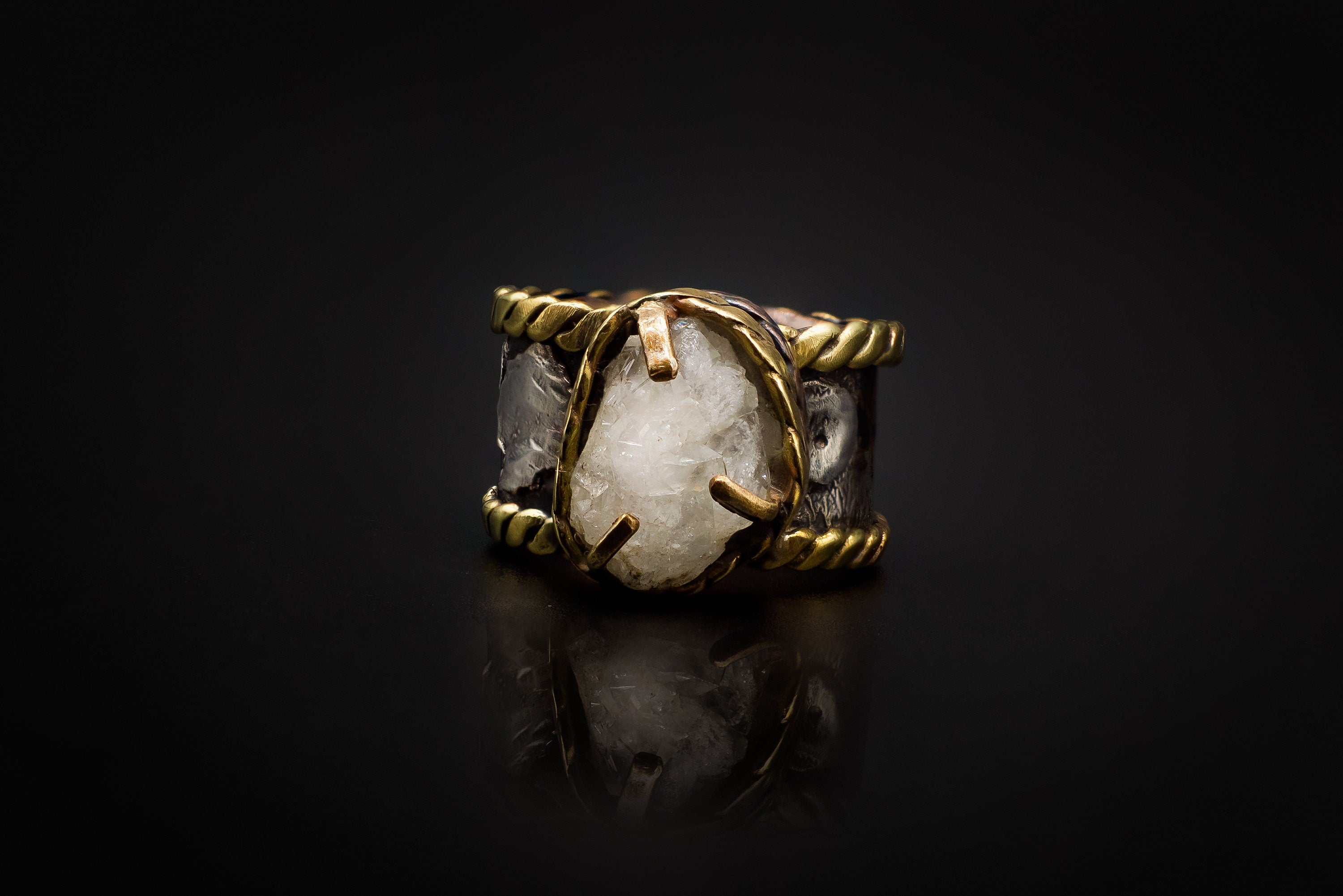 Copper, 925 Sterling Silver, Brass, And Natural Geode Ring/Ring Size 5 & 9.