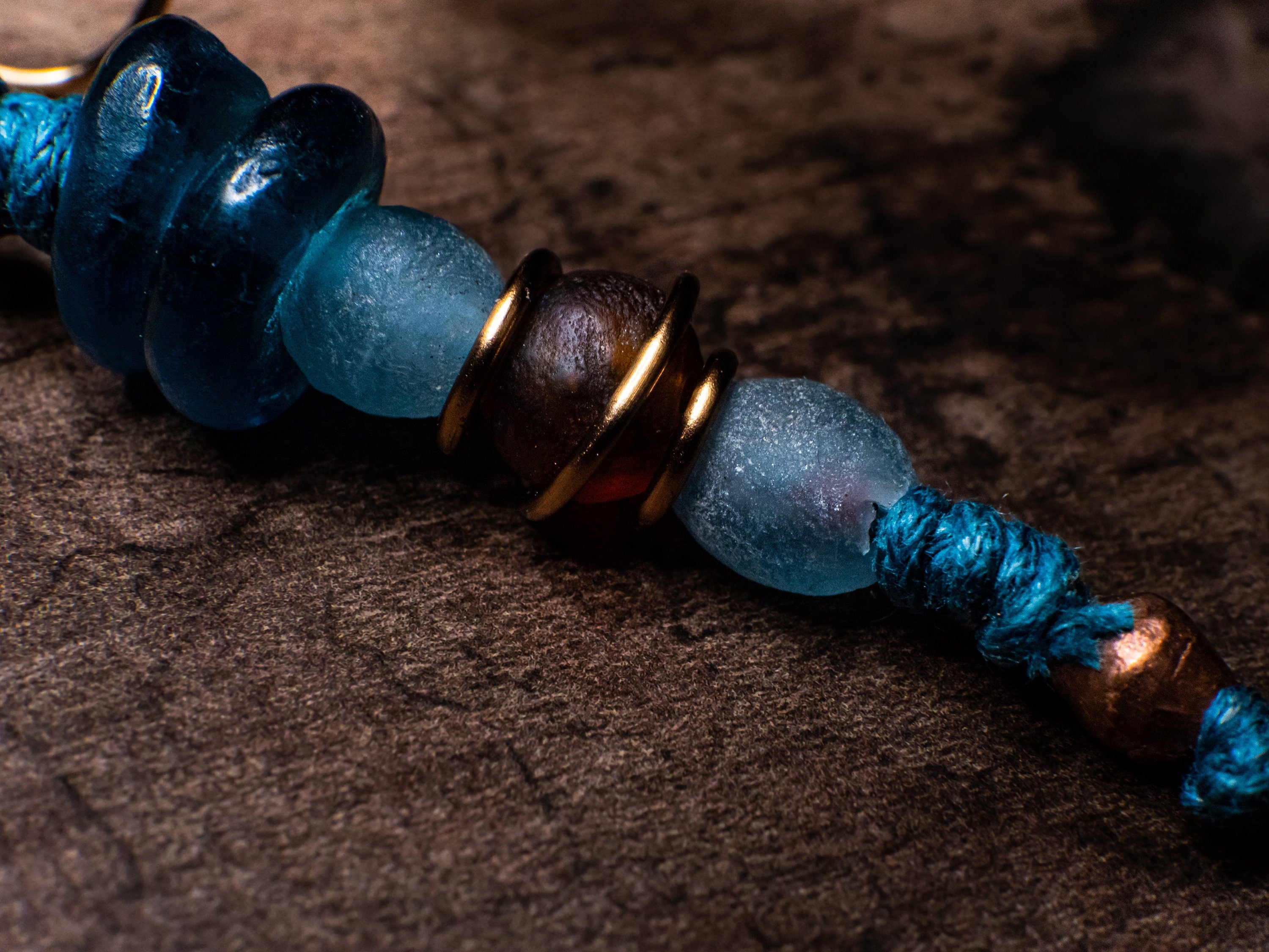Winter | Earrings | African Glass | Bronze | Glass Disk | Hemp
