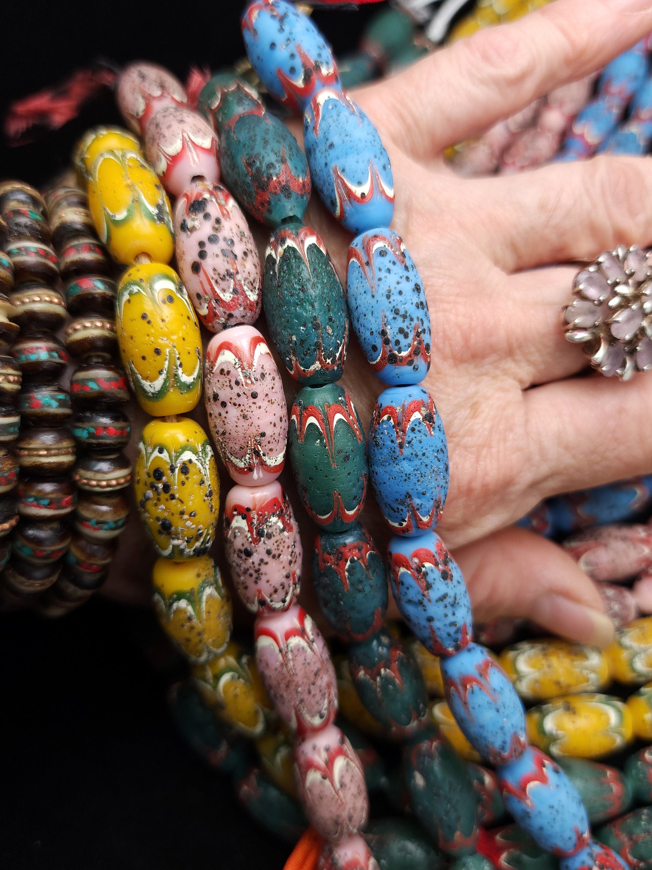Rustic Chevron Style Beads, Handcrafted From Thailand, 8 Beads  22-23x11mm, Unusual Beads, Lampwork Beads, Jewelry Making Supplies,  Craft.
