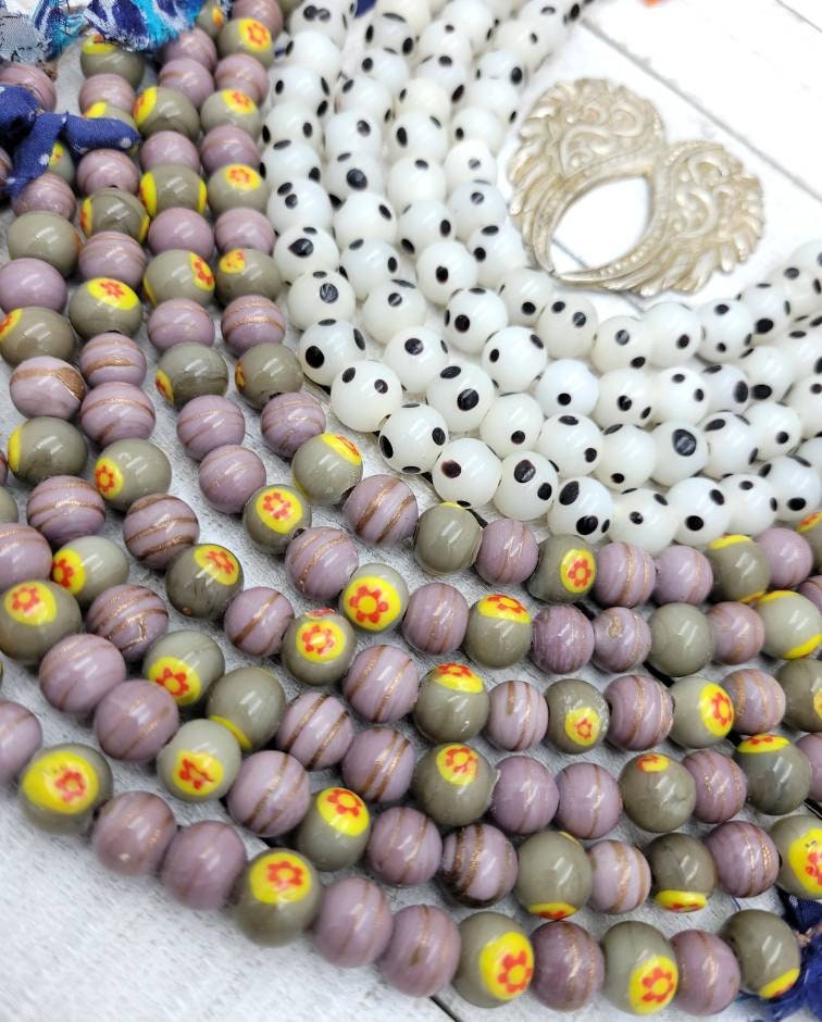 Beautiful Beads Handmade From Thailand Handcrafted, Millefiore, Lampwork Beads, Glass Beads, Jewelry Making Supplies, Strand 8", Venetian.