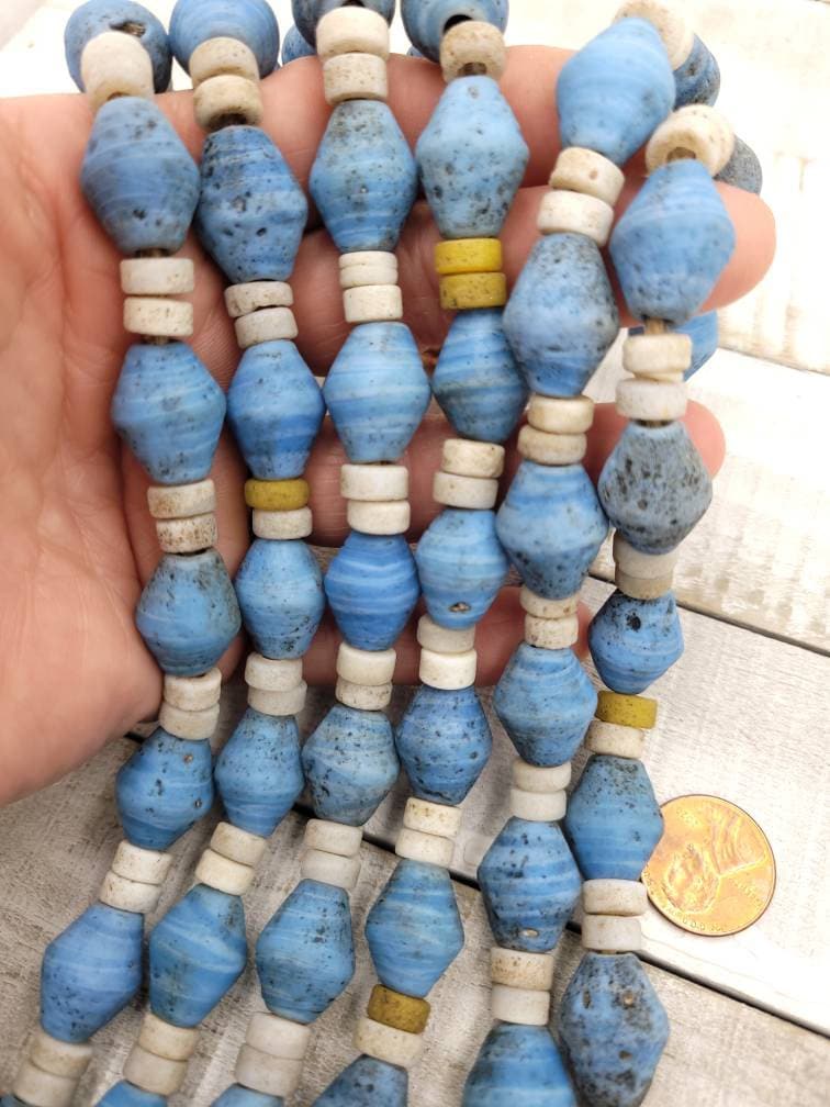 Java Bicone Glass Beads With Old Rustic Accent / Strand 10" 16-18mm x 13mm / Jewelry Supplies / Indones Beads / Lampwork Beads.