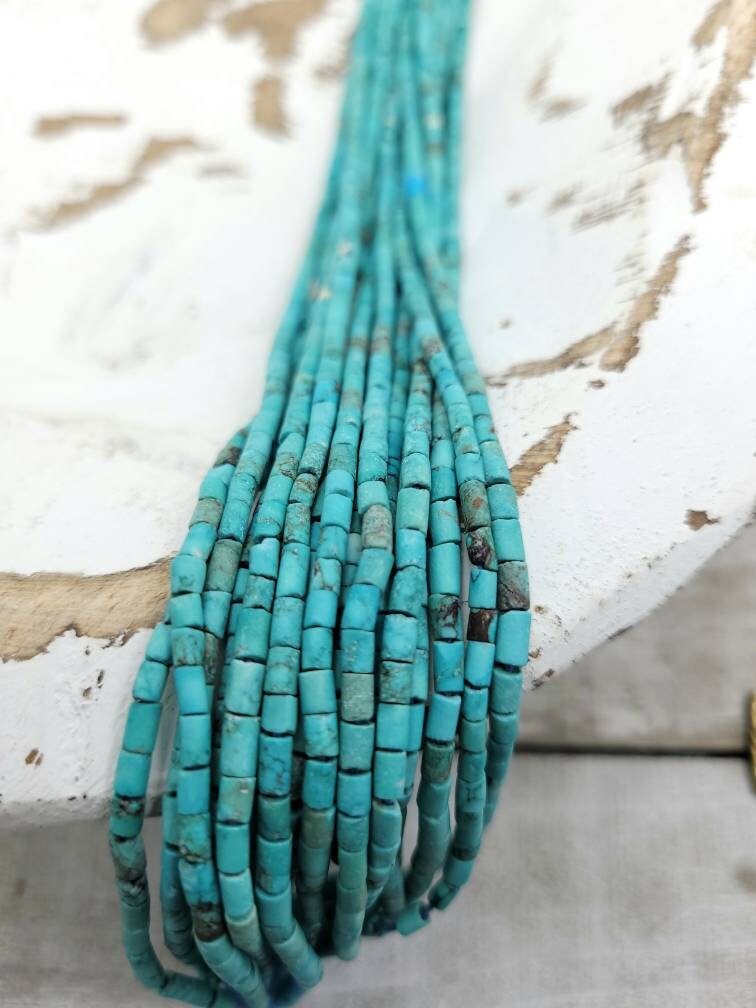 100% Genuine Turquoise Heishi Afghan Beads/3-5mm Long x 2.5-3mm Thick / Strand 14 "/ Jewelry Supplies / Authentic Turquoise.