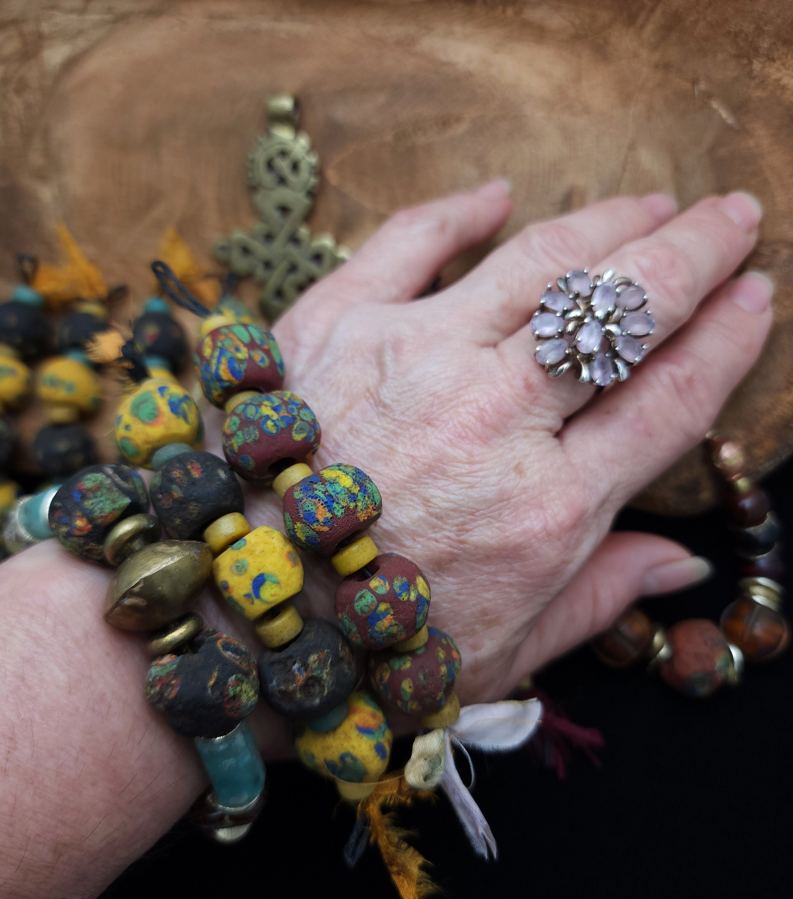 Graduated Strand of Old Beads Like Hebron 12-14mm  / Ancient Tribal Beads / Vintage / Jewelry  Supplies.