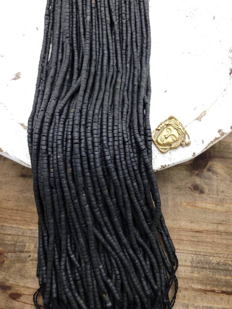 Wow Beautiful Black Jade Heishi Tube Beads 3mm Strand 12" / Beads From Afghanistan /Jewelry Supplies.