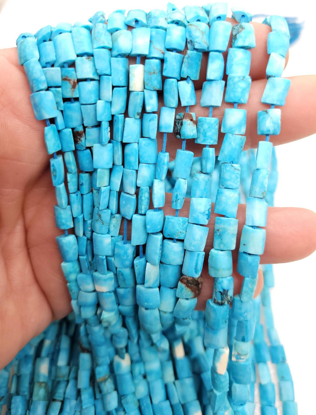 Genuine Turquoise From Afghanistan Full Strand 15" 4mm-7mm x 5mm 60-70 Beads, Rustic Square Beads Of Turquoise, Jewelry Making Supplies.