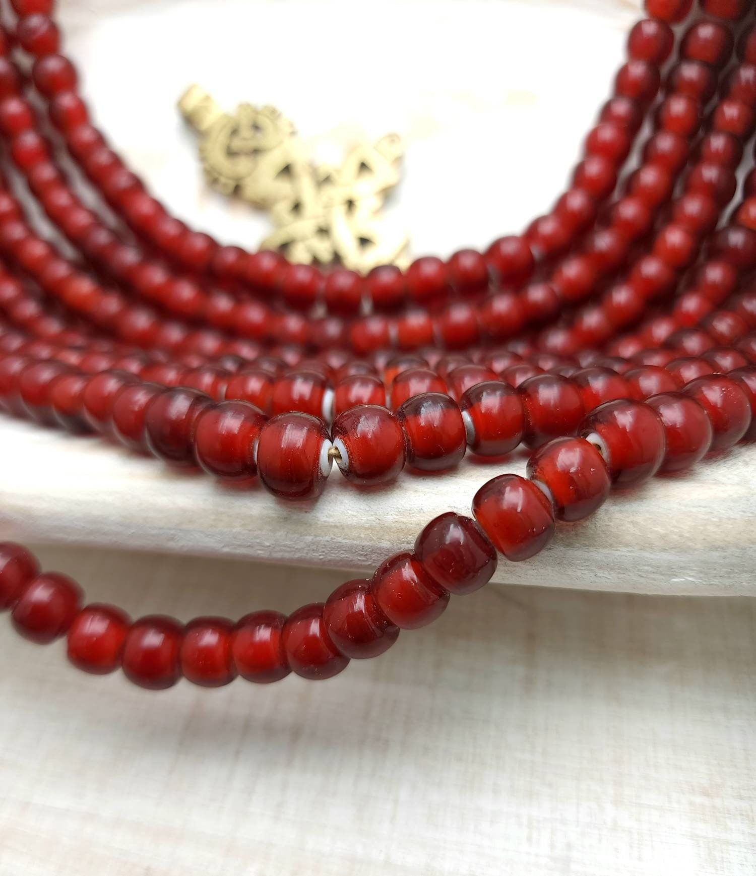 White Heart Red Glass Beads Strand 10" Inches34-36 Beads 9-10mm / Venetian Beads / Vintage / Cherry Red / Jewelry Making Supplies