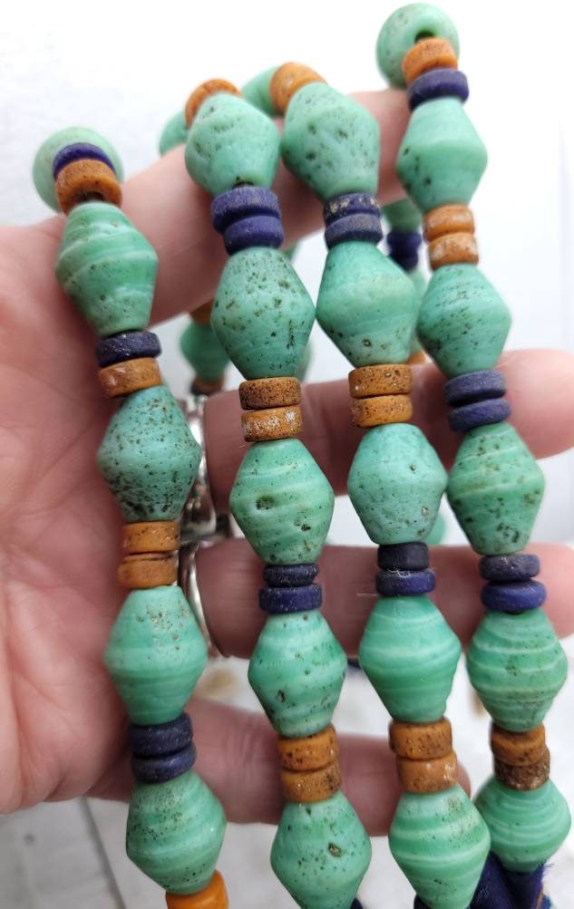 Turquoise Antique Rustic Looking Java Glass Beads Strand 10" 16-18mm x 13mm/Jewelry Supplies / Indones Beads / Lampwork Beads.