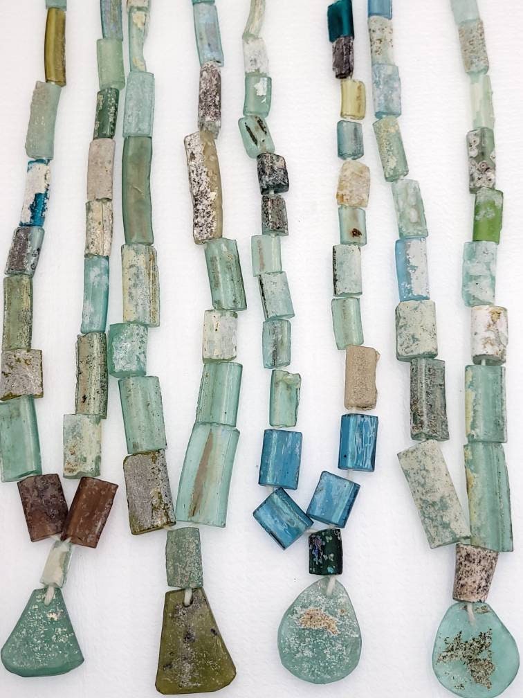 Wow Beautiful Excavated Very Old Roman Glass Speaks For Itself Its Age 2000 Years Old Strand 15 "/ Unique Roman Glass Hard To Find / Jewelry