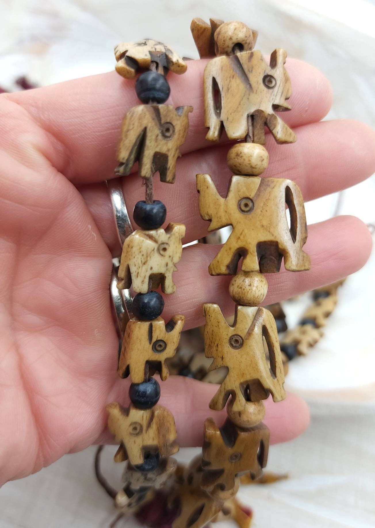 Elephant Bone Beads / Hand Carved Bone Elephant / Strand 10" Choose Size 13mm+ or 20x13mm / Beads With Spiritual Meaning / Jewelry Supplies