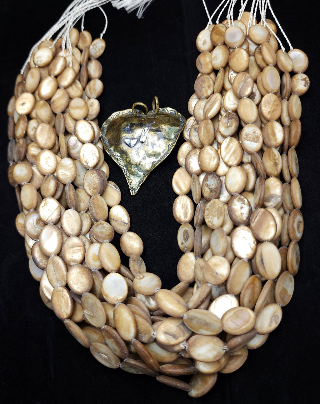 Very old shell beads from Afghanistan, Full Strand 17" 24-25 Oval Beads 17-18mm, Vintage, Jewelry Making Supplies.