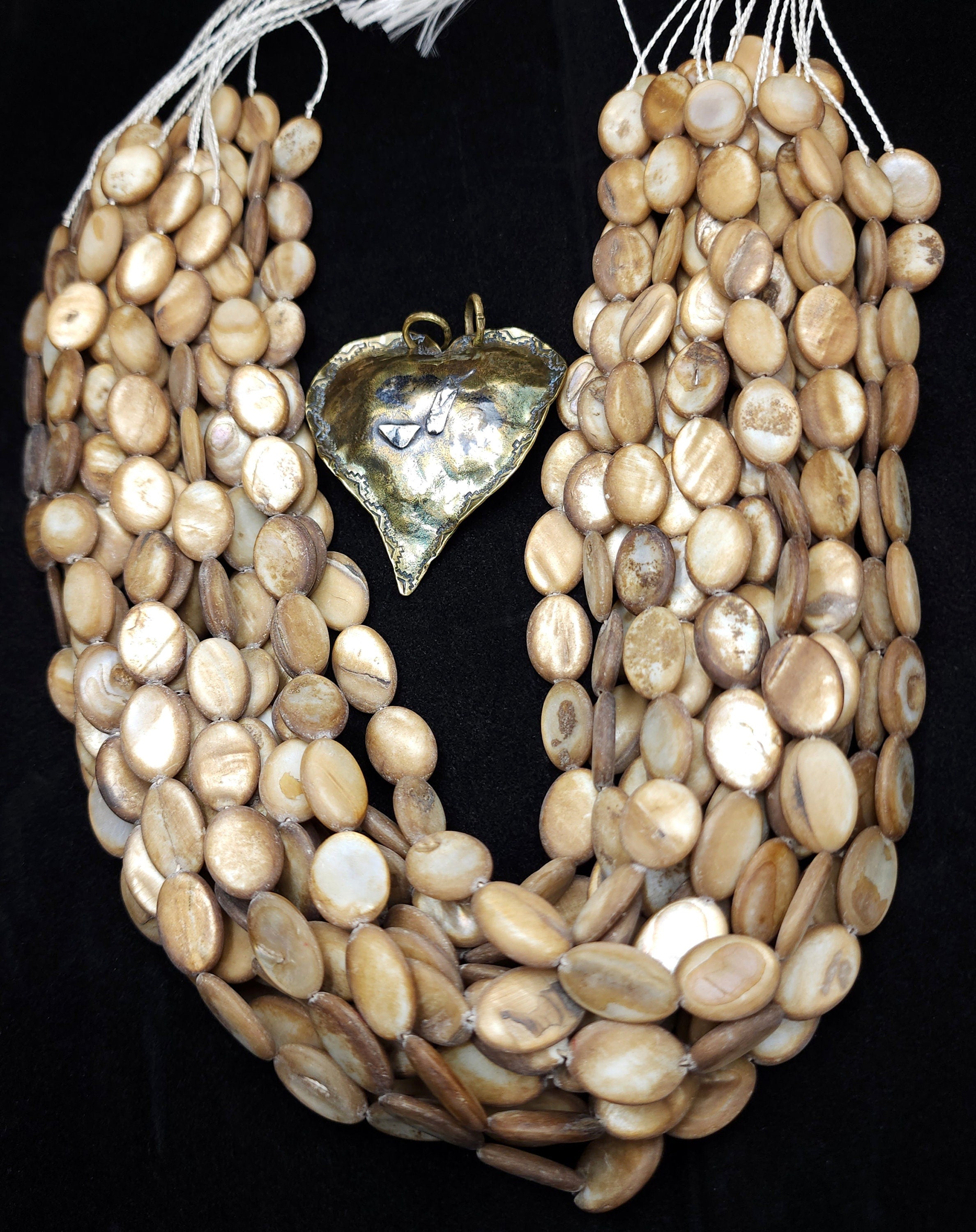 Very old shell beads from Afghanistan, Full Strand 17" 24-25 Oval Beads 17-18mm, Vintage, Jewelry Making Supplies.