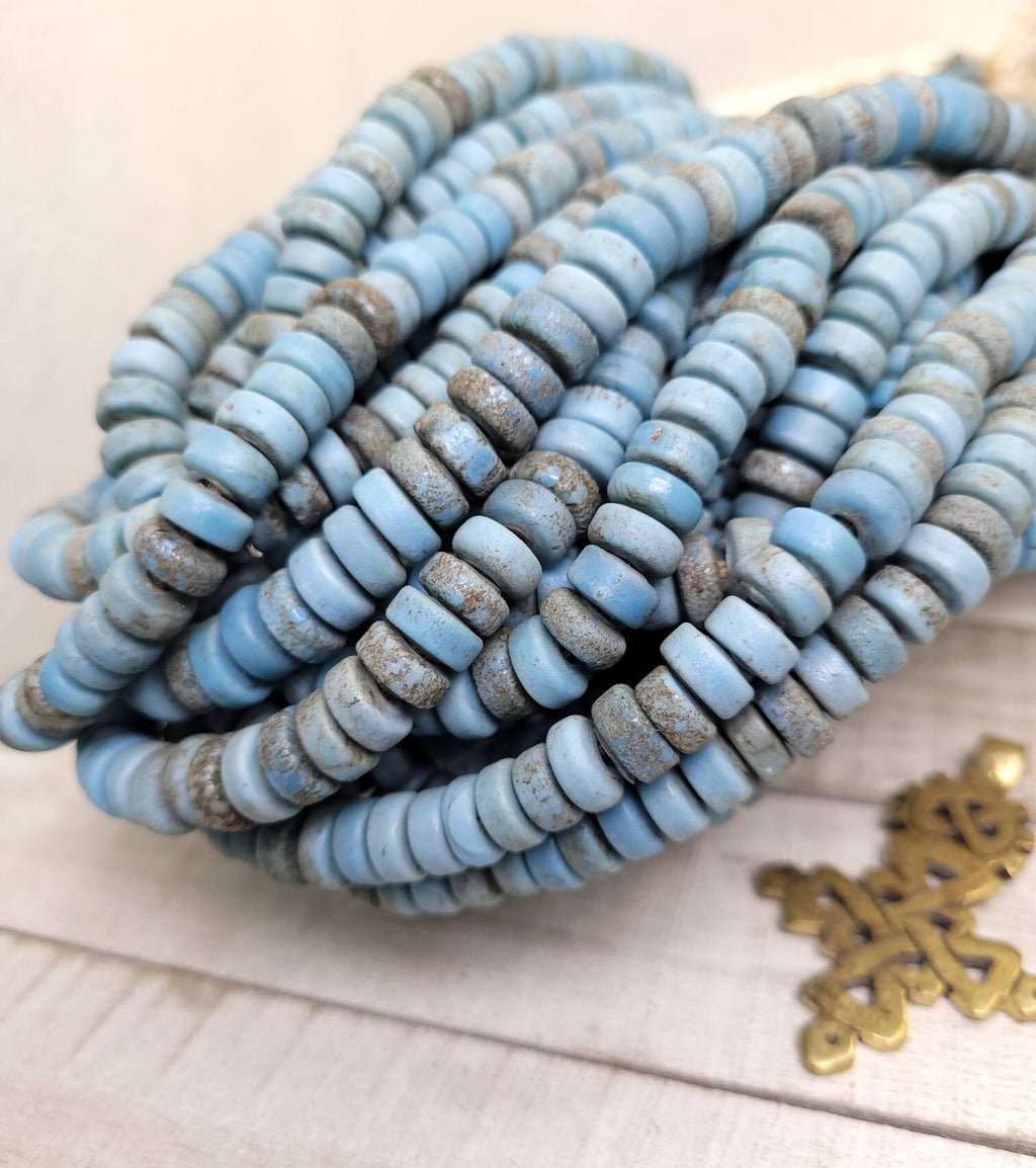 Glass Beads With Rustic And Old Accent 8-10mm Strand 10" Long From Java Indonesian / Jewelry Making Supplies / Craft.