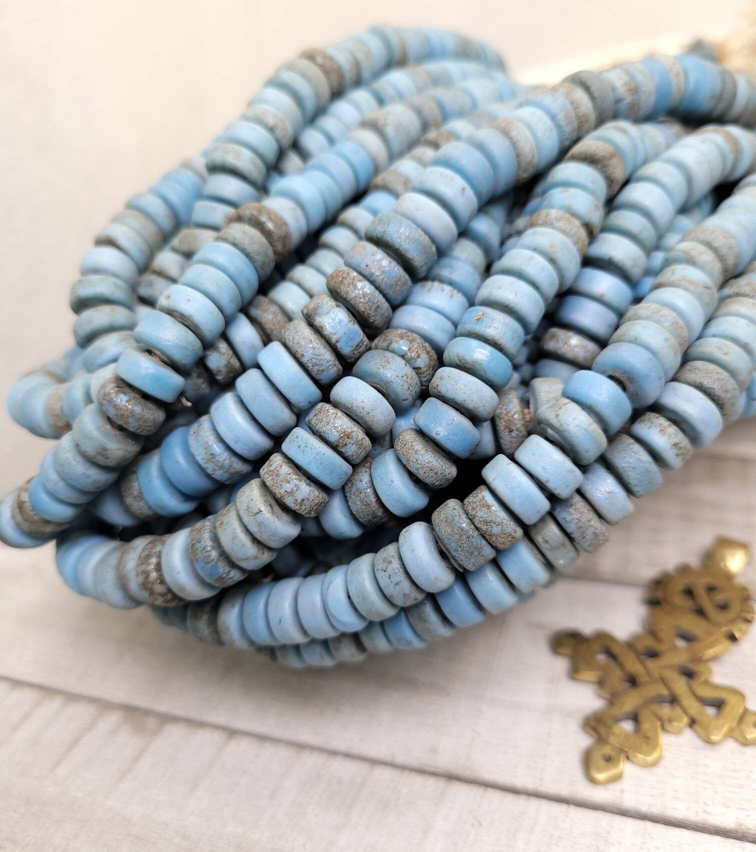 Glass Beads With Rustic And Old Accent 8-10mm Strand 10" Long From Java Indonesian / Jewelry Making Supplies / Craft.