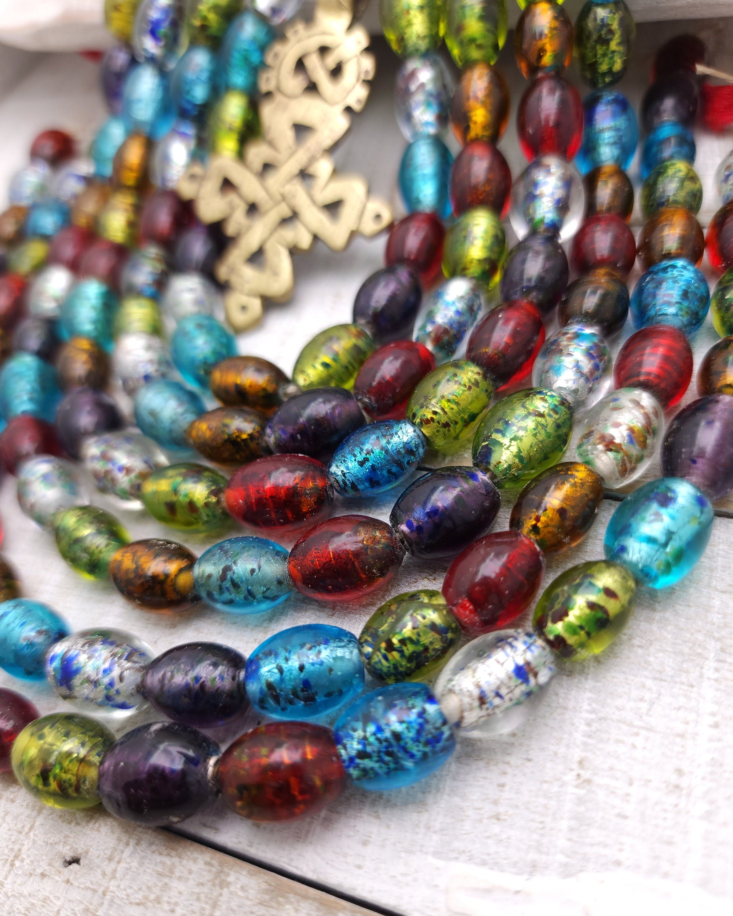 Oval Silver Foil Beads 12" [25], Murano Glass Beads, Venetian Glass Beads, Handmade Glass Beads, Vintage, Lampwork Beads,  Jewelry Supplies.