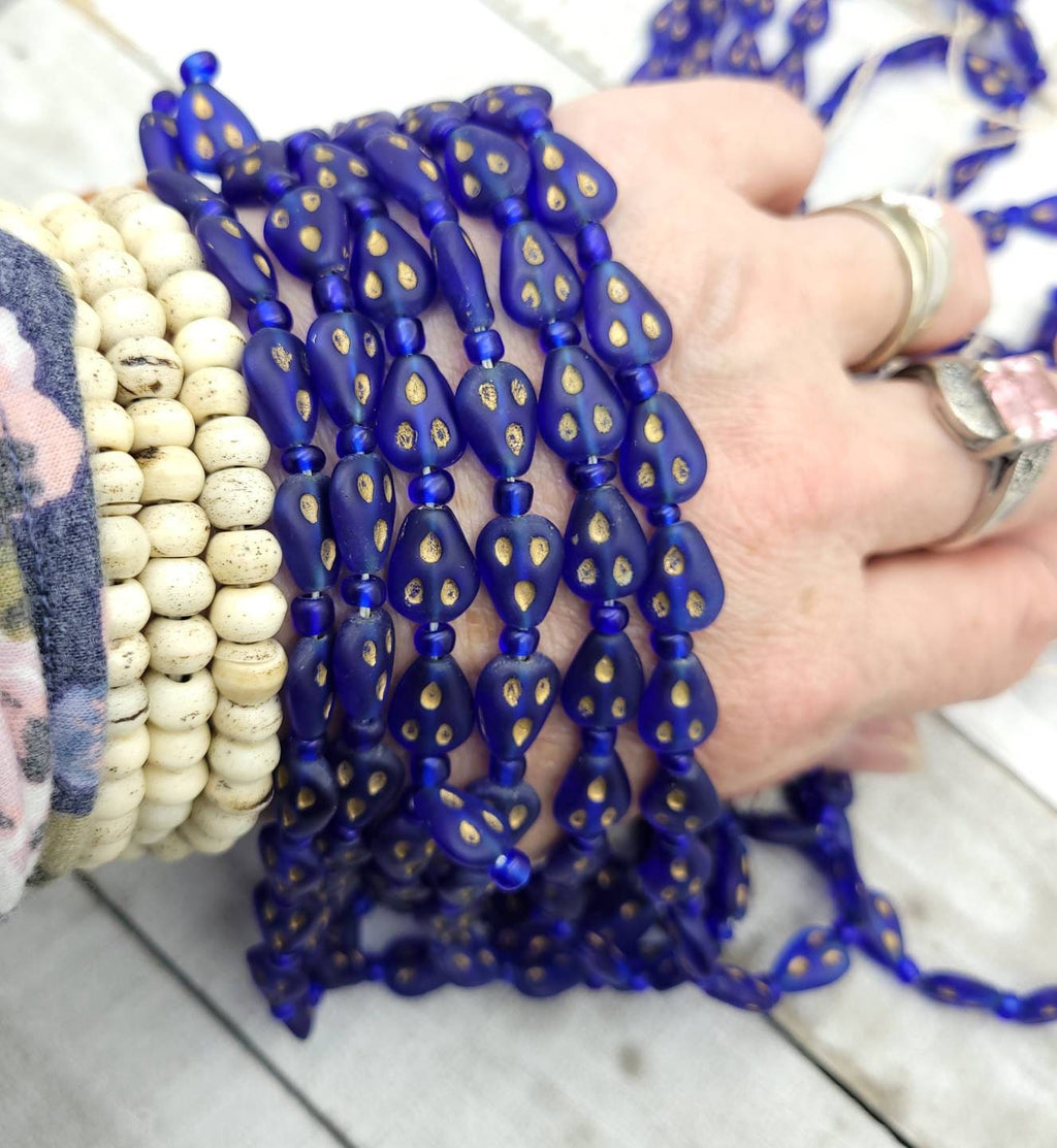 Wow What Beautiful Glass Beads With Gold From Afghanistan Choice Orange Red  Or Blue / 17 "Strand 10-11mm x 9mm/ Jewelry Supplies.