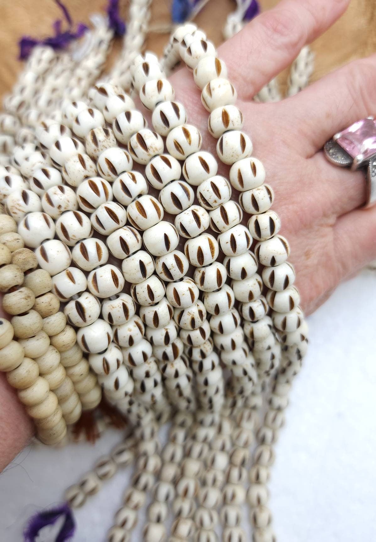 Melon Bone Beads Strand 10" with 38-40 Beads 8mm / Recycled Beads / Organic Beading / Jewelry Making Supplies