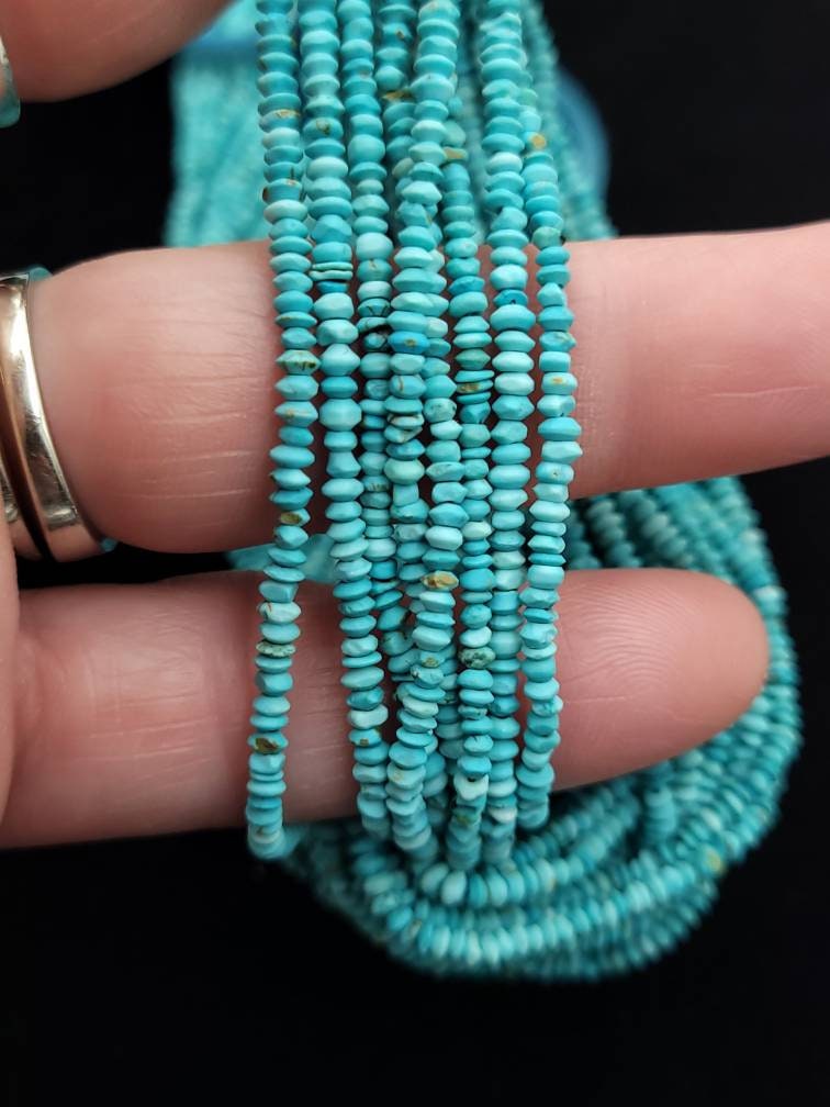 Beautiful Turquoise Beads 100% Natural Genuine Saucer Shaped Strand 14-15" 300+ Beads 2mm+ Or 1.5mm / Jewelry Supplies / Afghan Beads