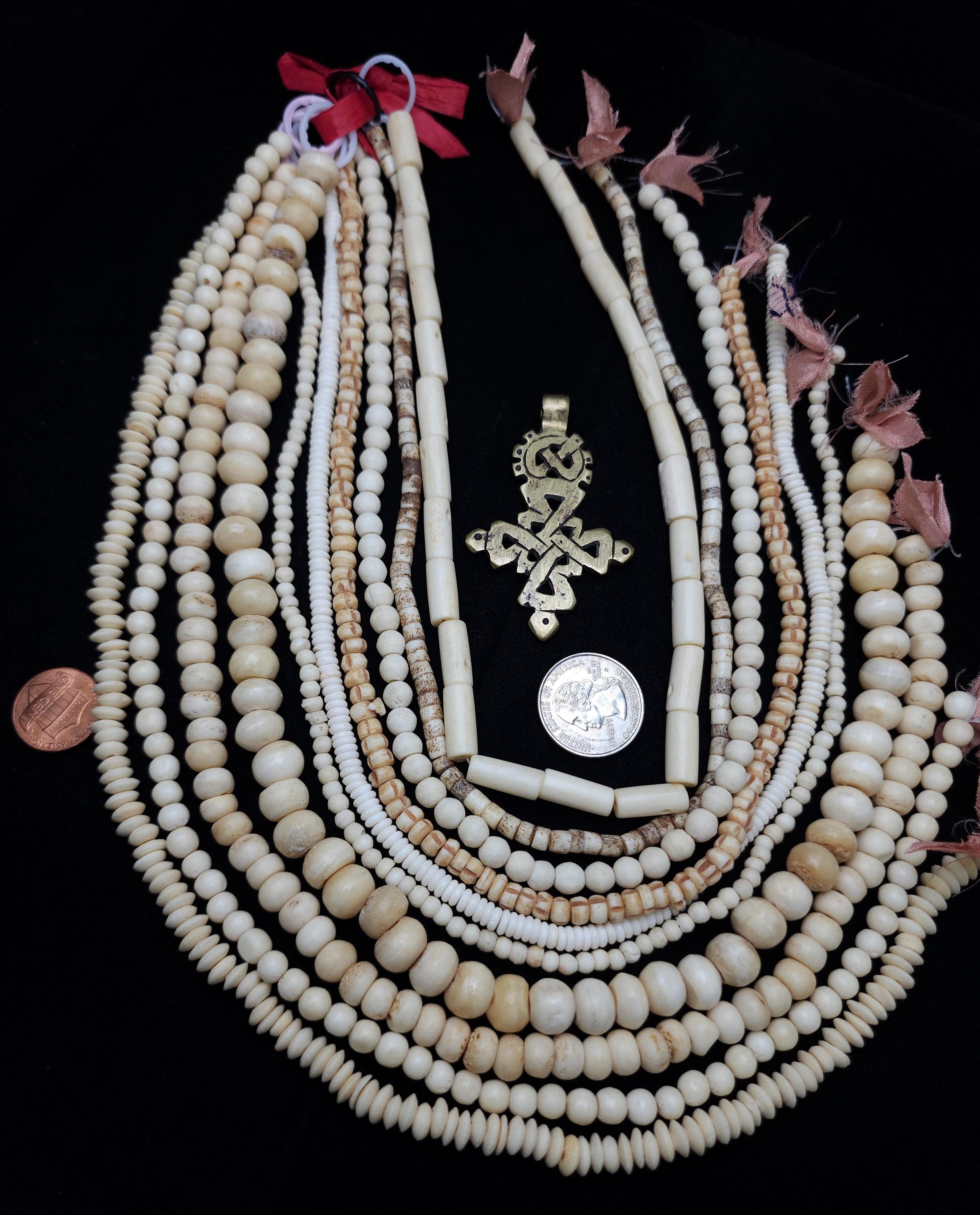 Lot of 10 Full Strands 14-16" Long / Buffalo Bone Beads / Assorted Natural Bone Beads 4-11mmx 3-16mm / Wholesale / Jewelry Making / Crafts /