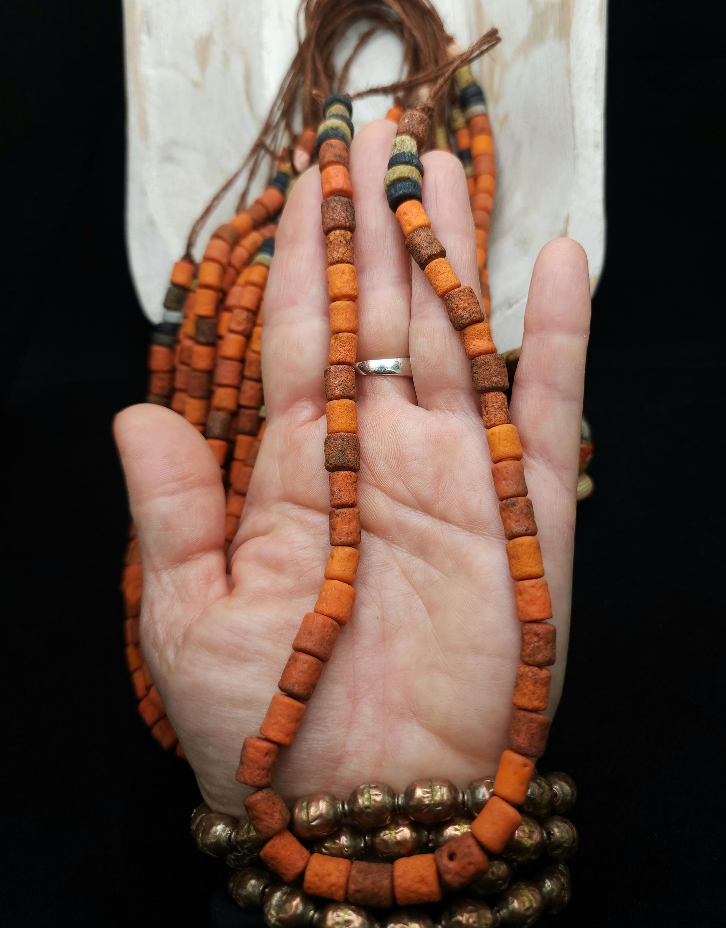 Rustic Porous Glass Tubular Beads 9-10 x 7-8 mm Full Strand 14-15", Red Orange Beads From Java Indonesia,  Jewelry Making Supplies, Craft.