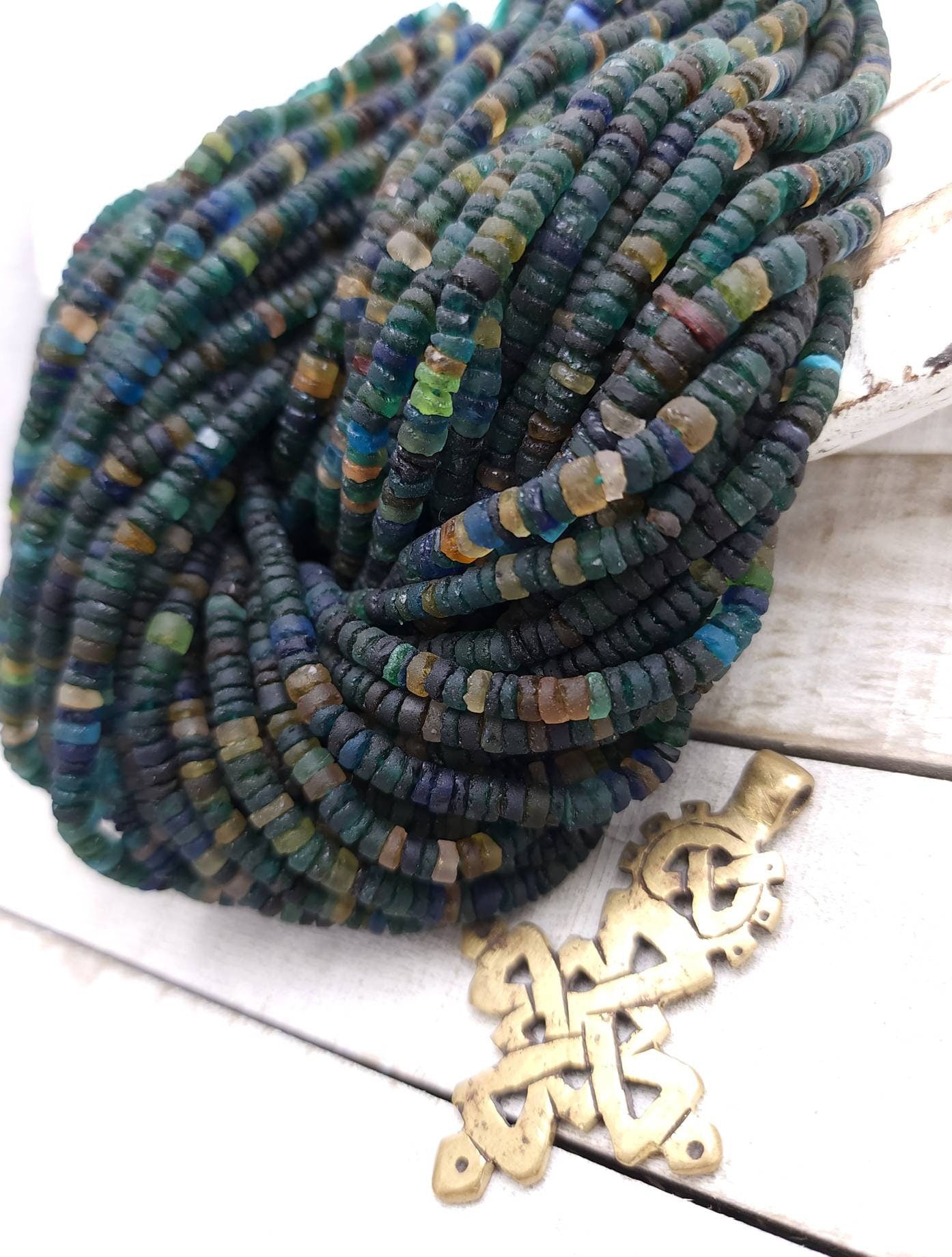 Dark Roman Glass 100% Genuine Strand 15" 3-4mm 190+Beads / Vintage Supplies / Jewelry Supplies / Heishi Beads / Ancient Roman Glass.