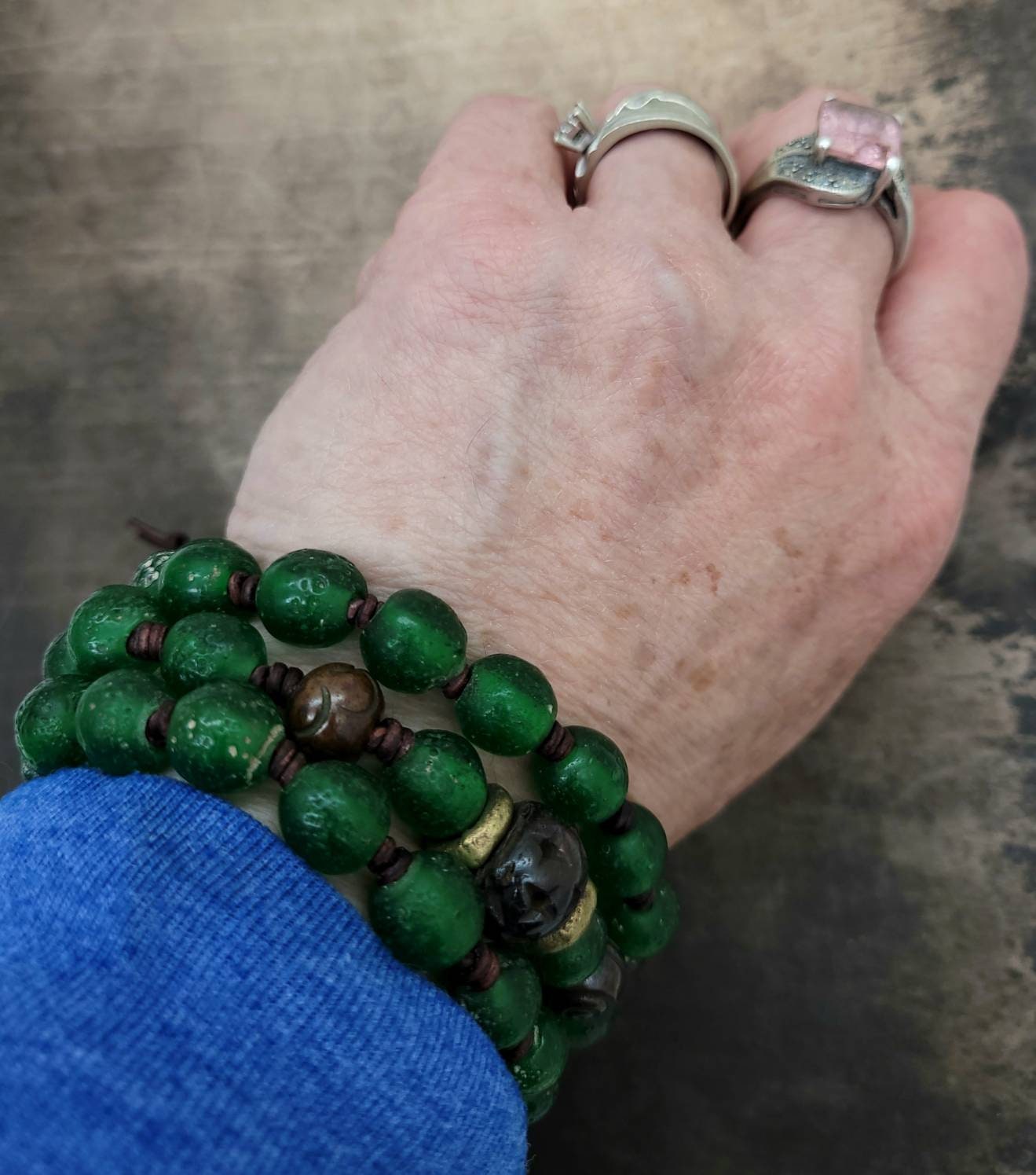 Beautiful Leather Bracelet / Bracelet for Men or Women / Antique Rustic Indonesian Glass Bead Jewelry/Boho/Tribal / Native American/ Ethnic.