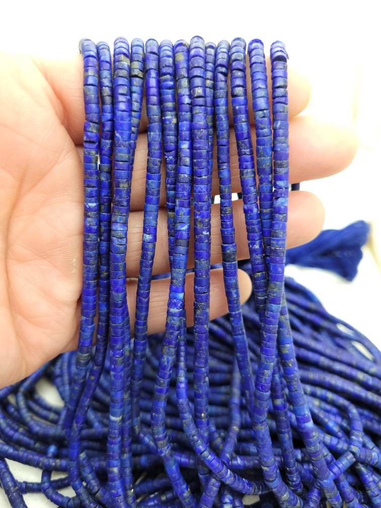 Beautiful Natural Authentic LapisLazuli Heishi Beads From Afghanistan / LapisLazuli Cylinder 4mm+ x 3mm Strand 14 "/ Jewelry Supplies.