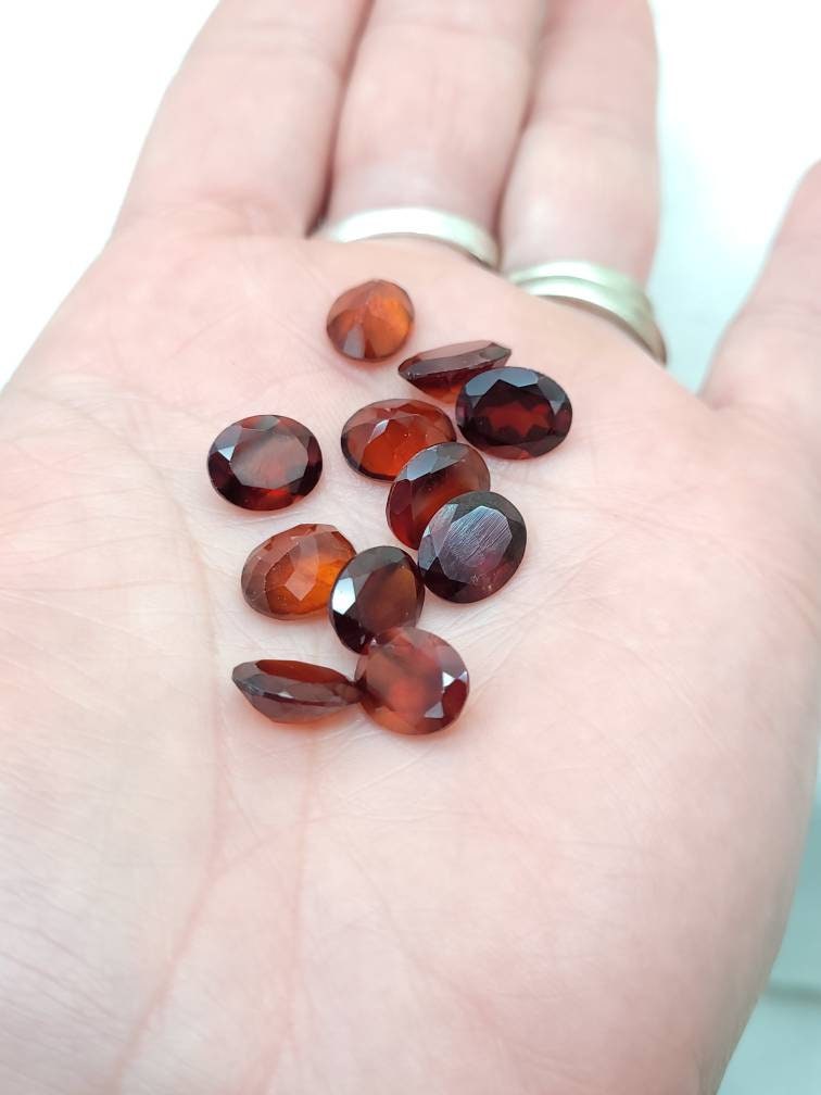 Natural Hessonite Garnet Cut Faceted Cabochon 9mm/7mm Oval Untreated Gemstones and 10mm/8mm. High Quality.