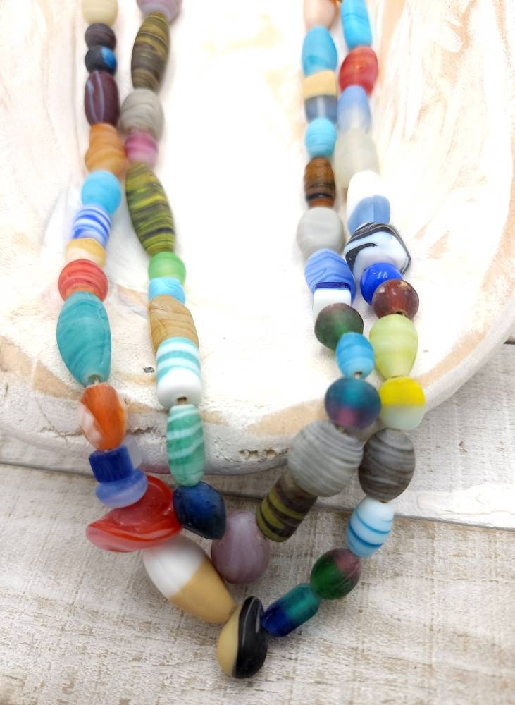 Opaque Glass Beads Strand 15-16" Inches 8-23mm / Sea Glass Beads / Fun Color Beads / Jewelry Making Supplies.