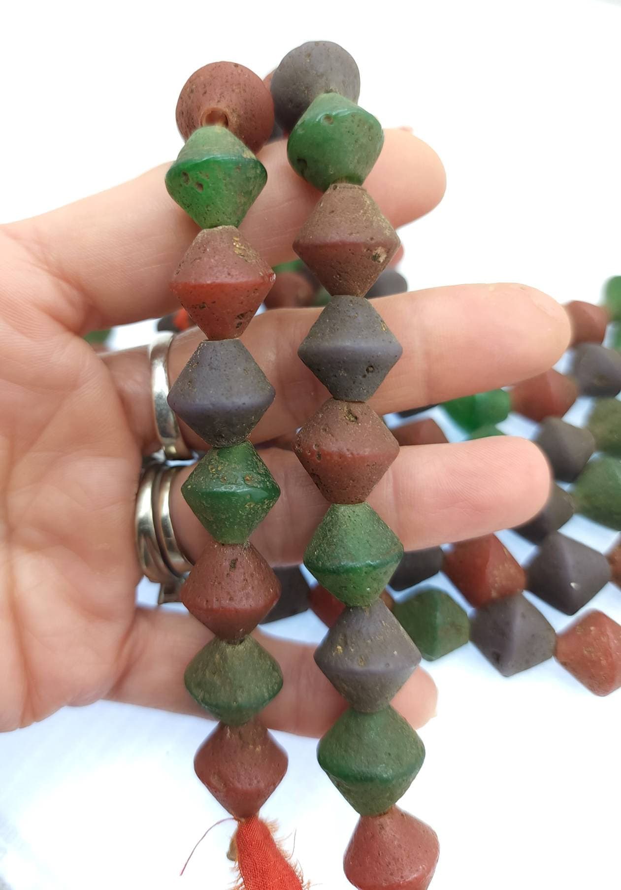 Old Rustic Glass Beads From Java Indonesia Strand 12 Beads13-15mm x 14mm / Vintage / Tribal / Ethnic / Jewelry Making Supplies