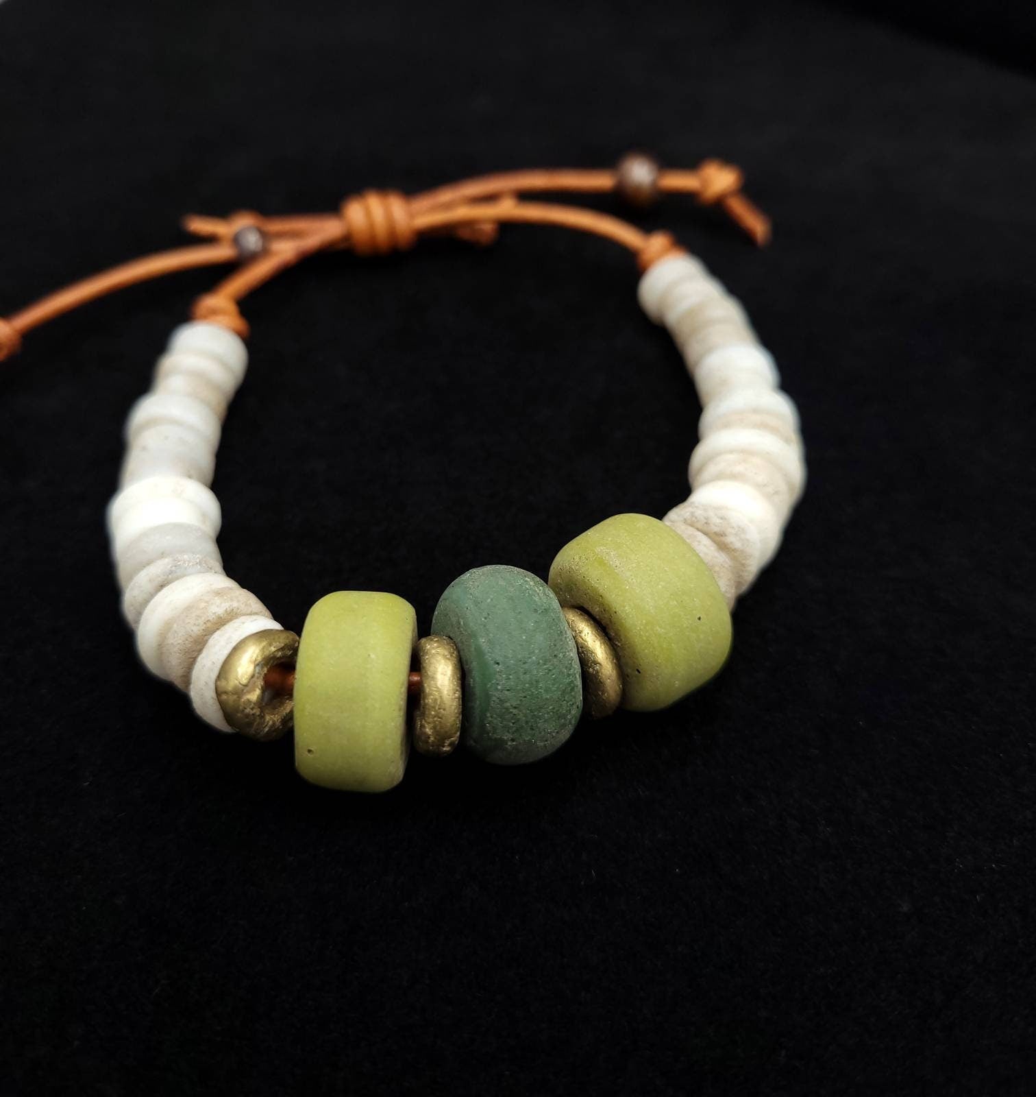 Wow Beautiful Leather Bracelet With Old Thailand Beads / Bracelet For Him Or Her/Boho Tribal Ethnic Hippie Jewelry.