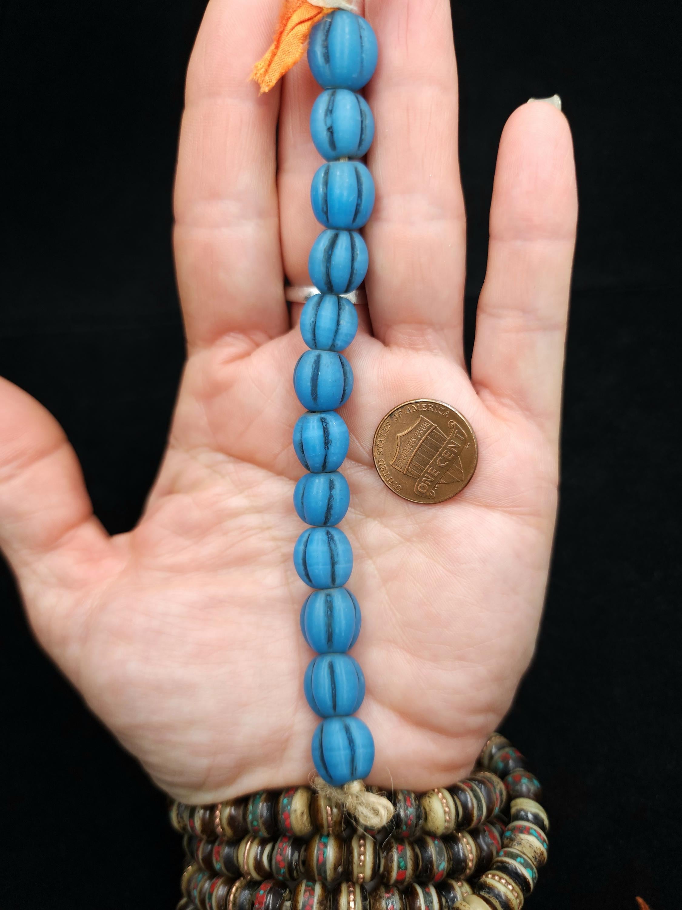 Melon Shaped Beads With Accent Rustic Old Look 10-11mm [12], Jewelry Supplies, Boho, Hippie, Tribal, Lampwork Beads, Indonesian, Thailand