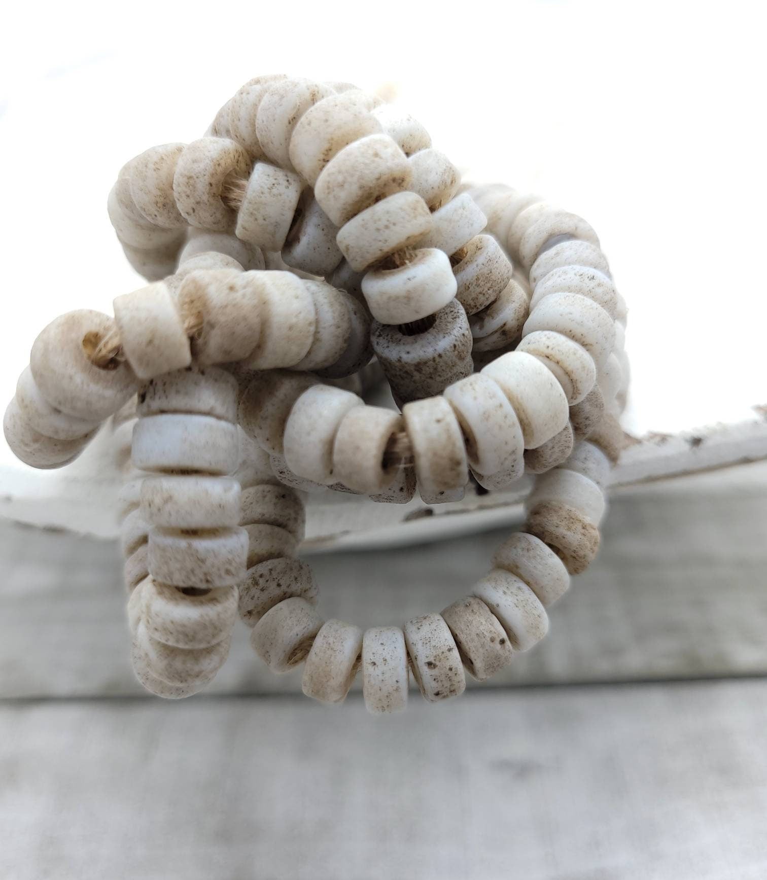 Beautiful Beads With Antique Rustic Accent White Opal Handmade Artisan, 8mm Or 9-10mm 10" Long Strand, Indonesia, Java, Tribal.