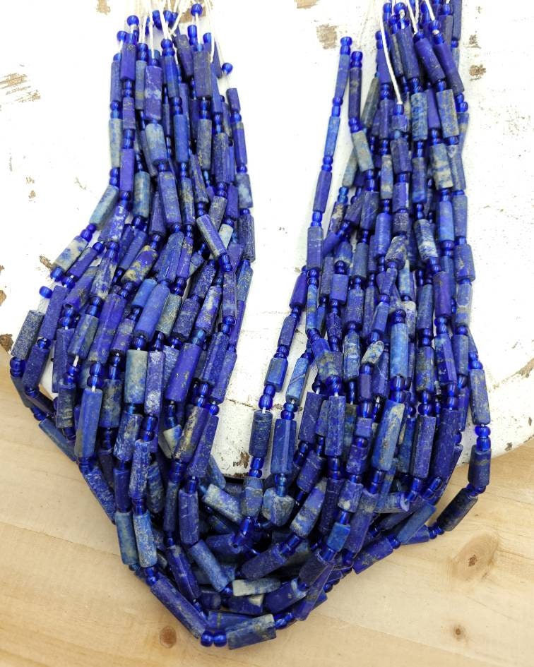 Beautiful Tube Shaped Lapis Lazuli /Cylindrical Beads  Afghan Lapis Lazuli Strand 16-17" Inches Long / Jewelry Supplies.