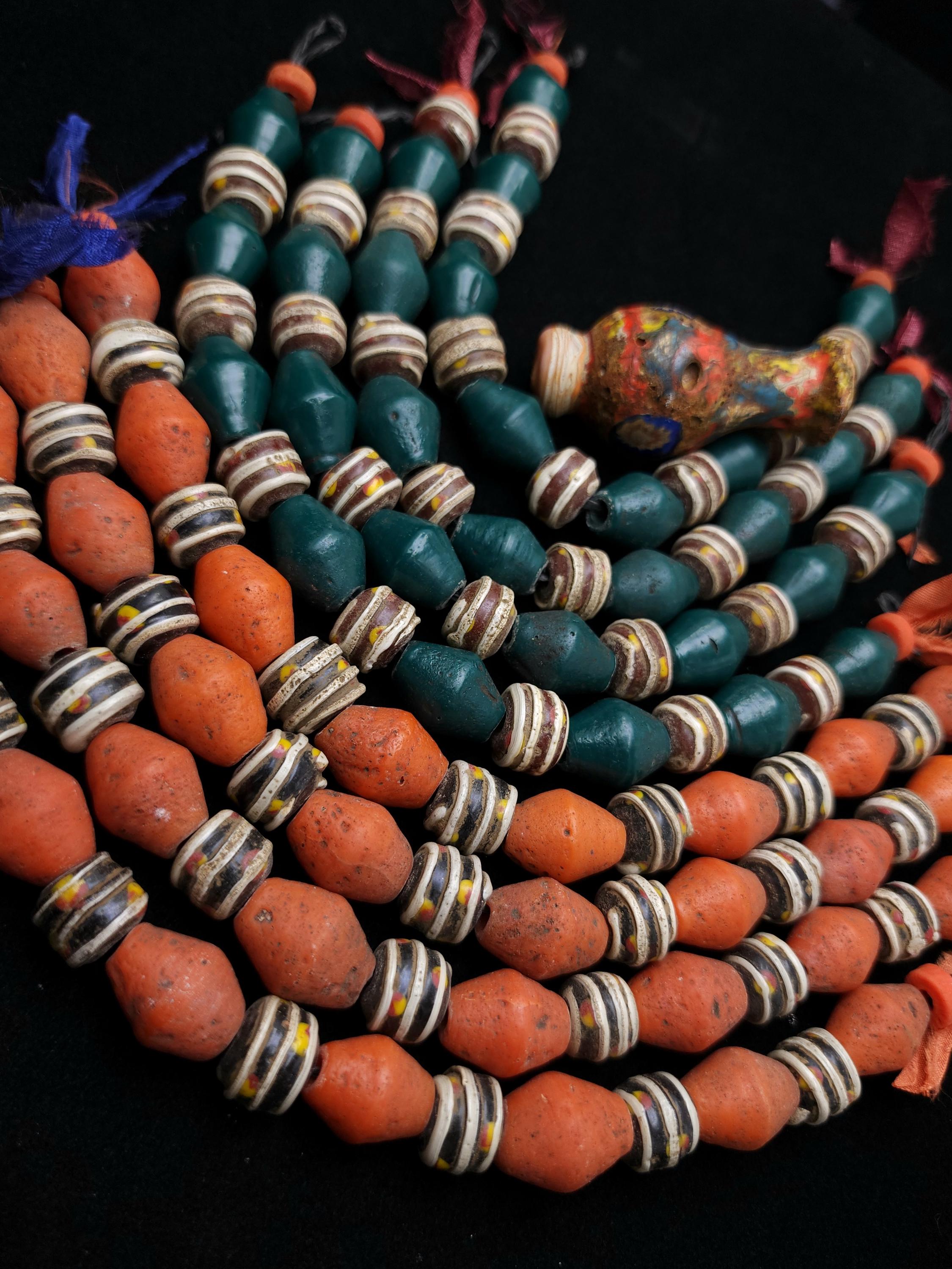 8" Strand [16 beads 9-12m] with a wide variety of beads with a rustic accent, Unique handmade glass beads from Indonesia, Jewelry Supplies