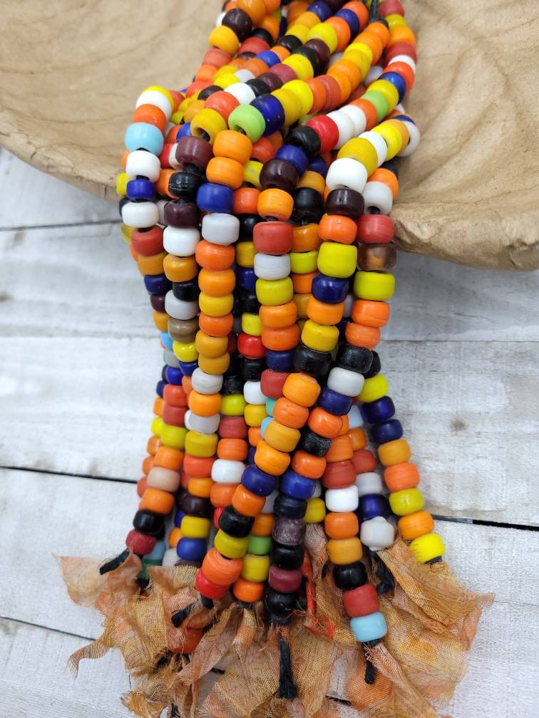 Glass Crow Beads Opaque Striking Colors  Variable Color Strand With 35 Beads 6mm x 9mm /  Pony Glass Beads / Jewelry Supplies