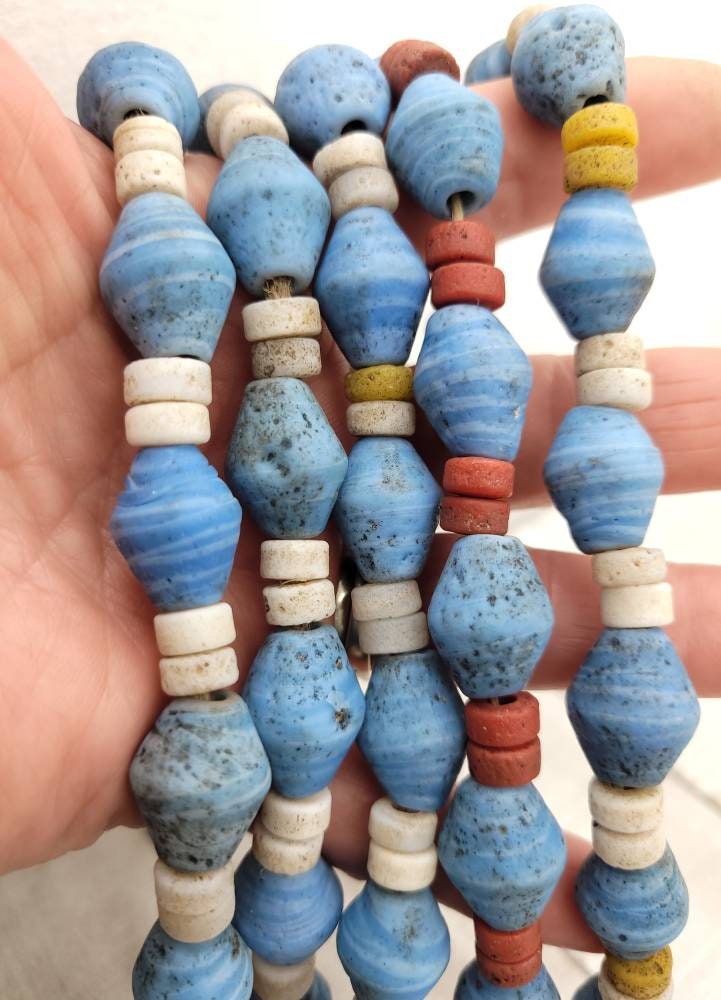 Java Bicone Glass Beads With Old Rustic Accent / Strand 10" 16-18mm x 13mm / Jewelry Supplies / Indones Beads / Lampwork Beads.