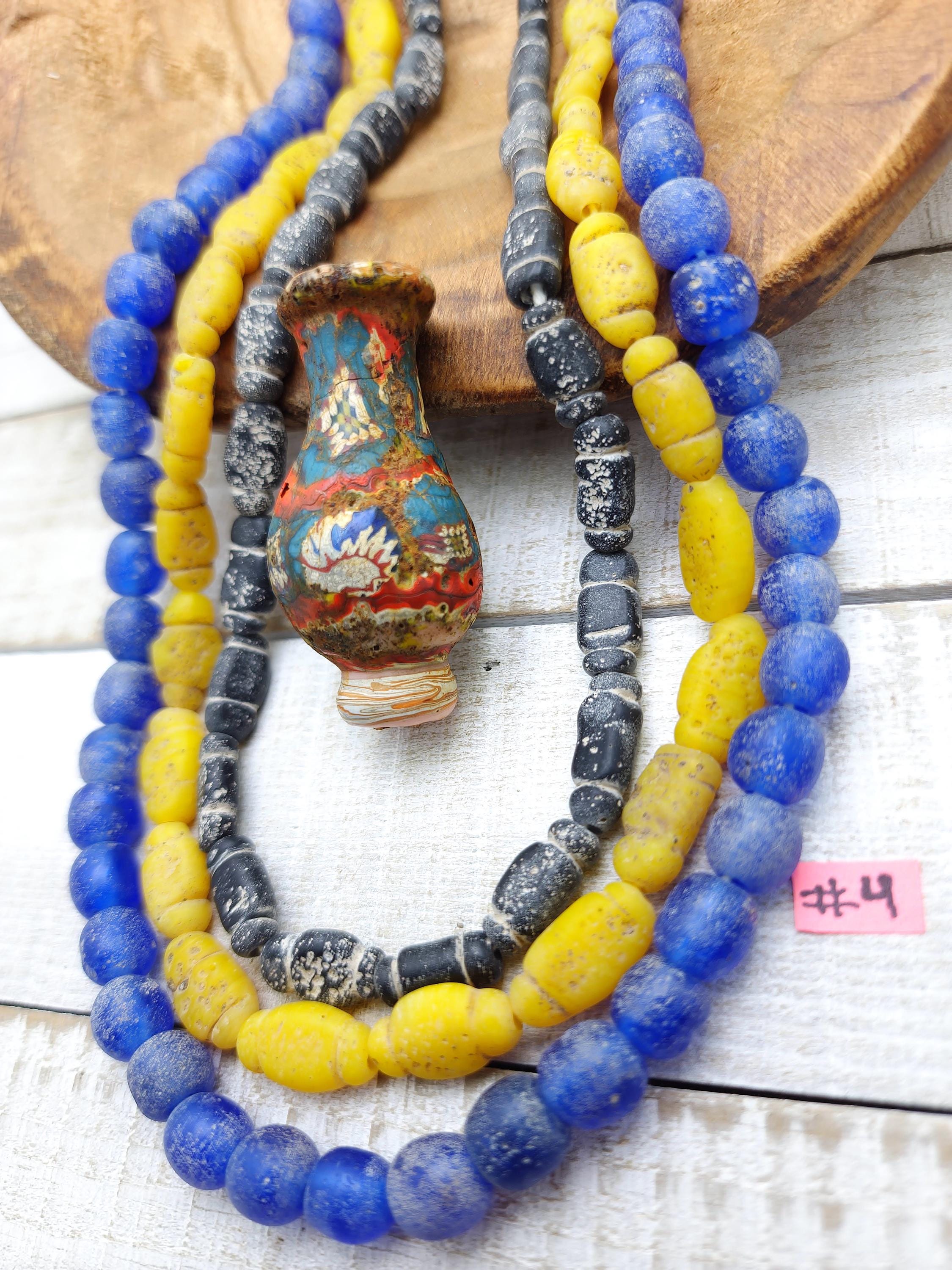 Lot of 3 Full Strand 22" 15-17mm, Glass Beads with Rustic Accent, Old, Indonesian Beads, Lampwork Beads, Jewelry Making Supplies.