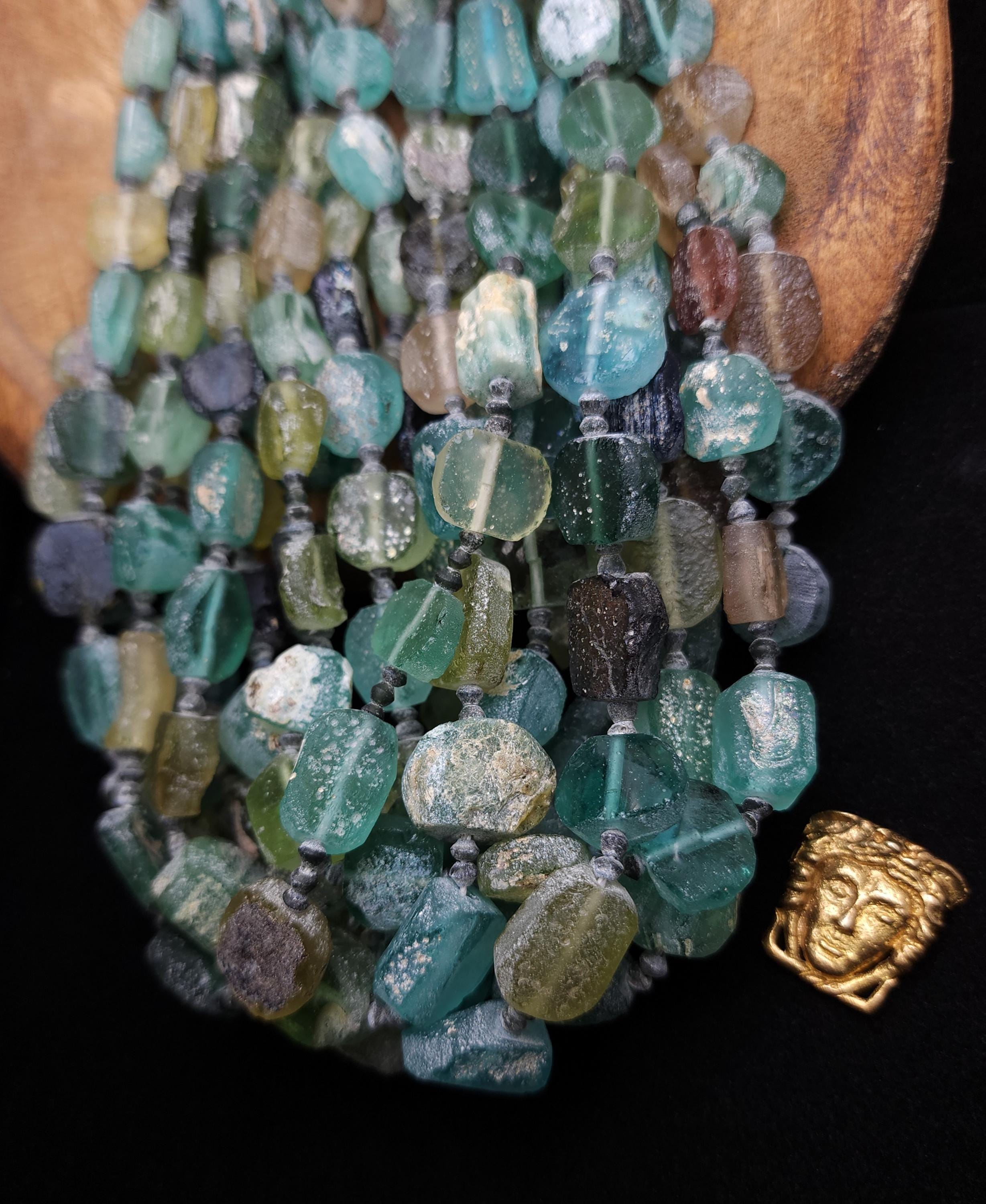 Unique Roman Glass Strand 15" Inches Long 10-18mm, Very Old Glass From Ancient Rome From Afghanistan, Excavated Beads, Jewelry Supplies.